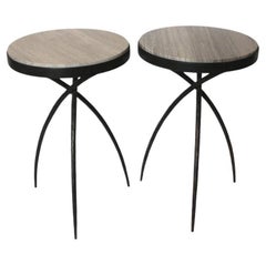 Pair of Wrought Iron and Marble Side Tables