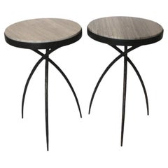 Vintage Pair of Wrought Iron and Marble Side Tables