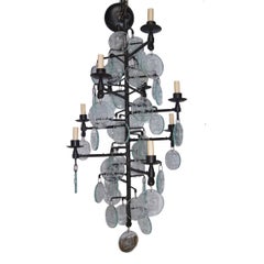 Pair of Wrought Iron and Molded Glass Chandeliers, Sold Individually