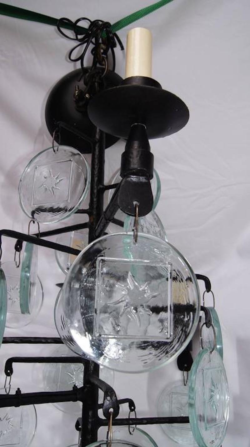 Swedish Pair of Wrought Iron and Molded Glass Chandeliers, Sold Individually For Sale