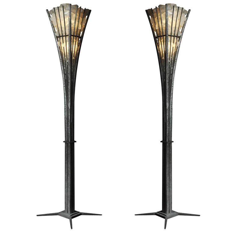 French Wrought Iron and Rock Crystal Floor Lamp For Sale