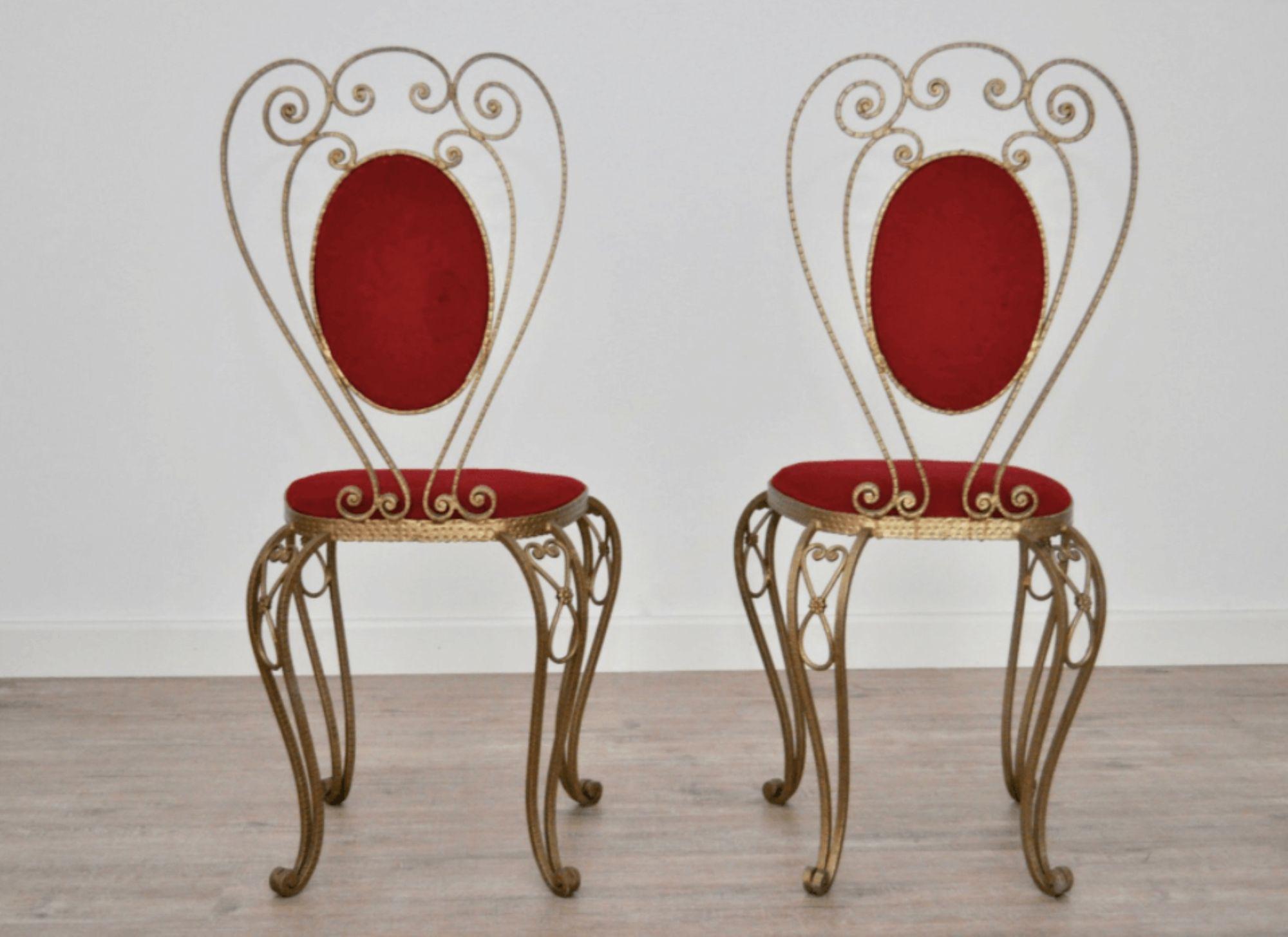 Italian Paire de chaises en fer forgé et en velours, 1970 en vente