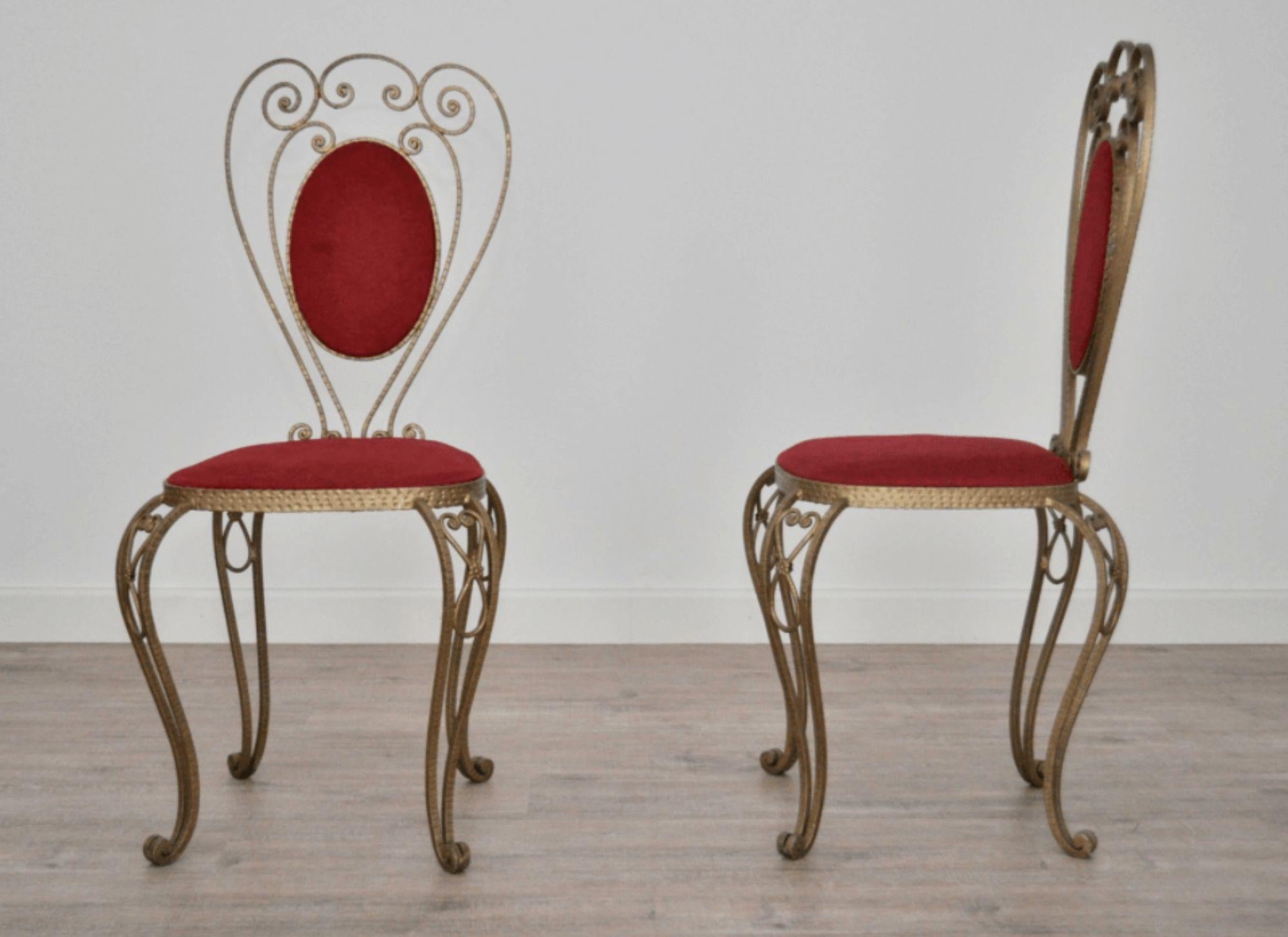 Mid-20th Century Paire de chaises en fer forgé et en velours, 1970 en vente