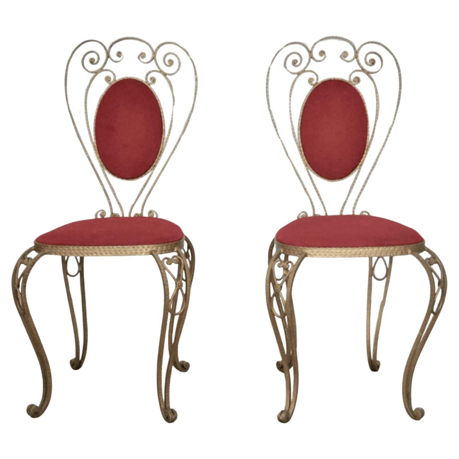 Pair of Wrought Iron and Velvet Chairs, 1970s