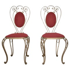 Pair of Wrought Iron and Velvet Chairs, 1970s