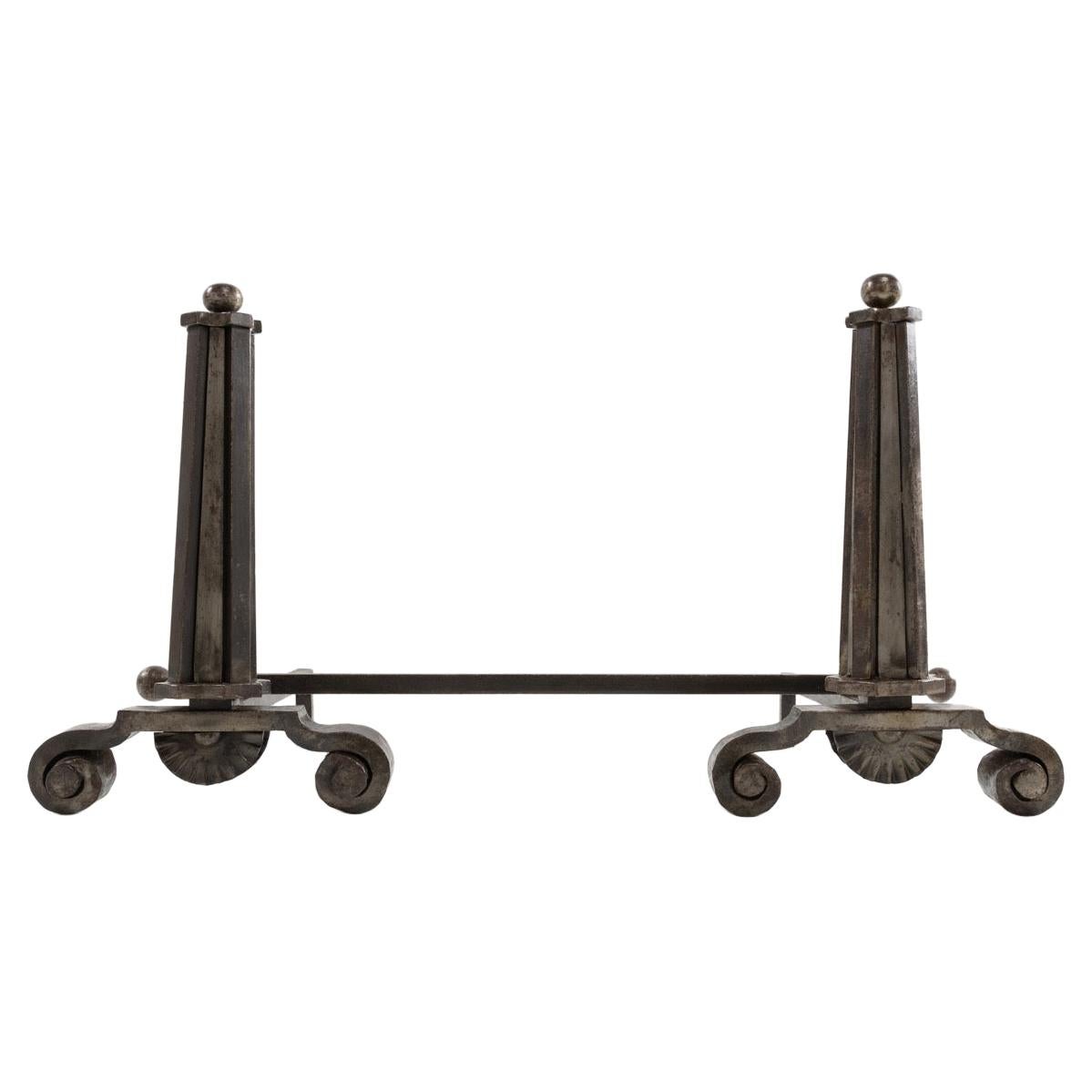 Pair of Wrought Iron Andirons, Art Deco Period, Raymond Subes 'France'