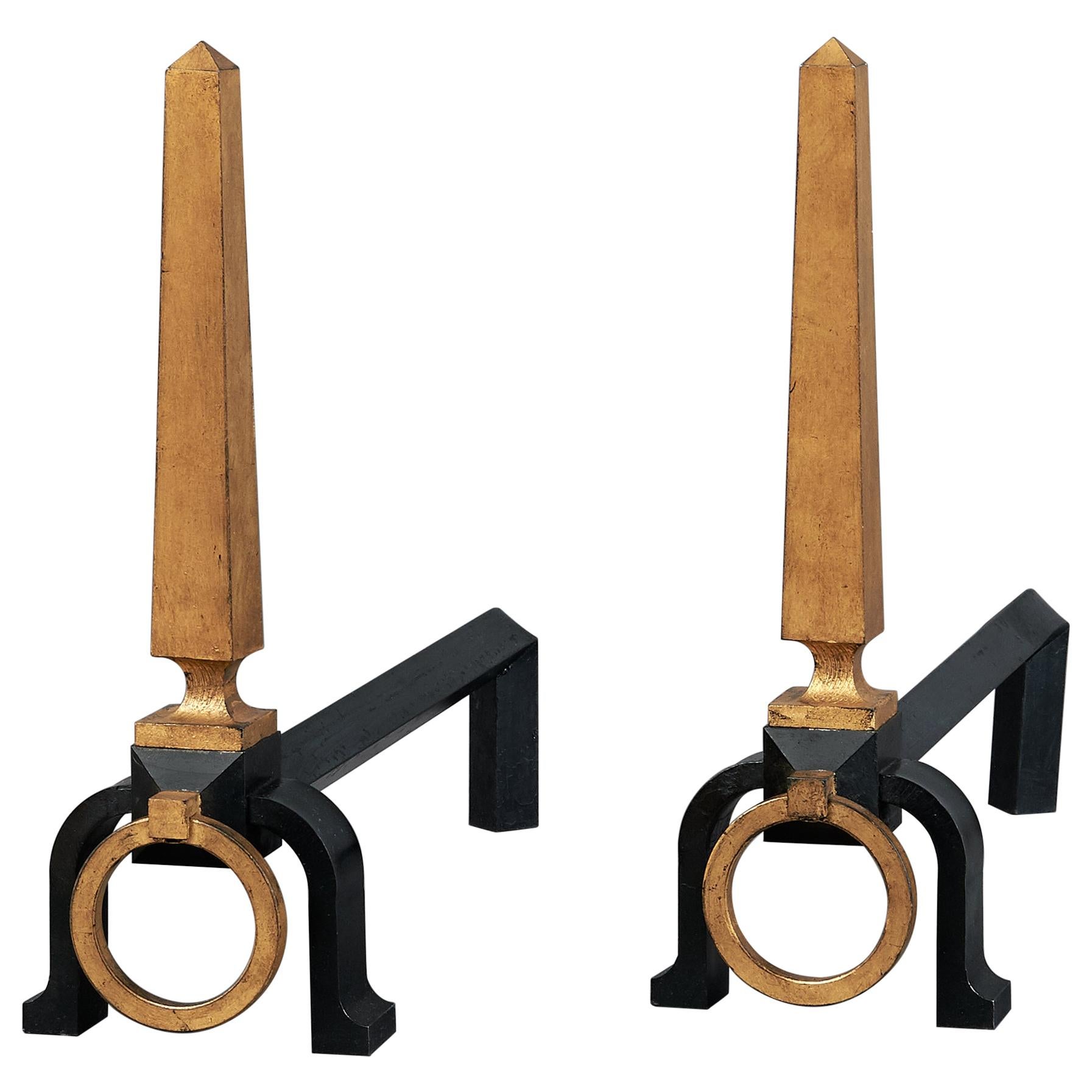 Pair of Wrought Iron Andirons Attributed to Gilbert Poillerat, 1950s