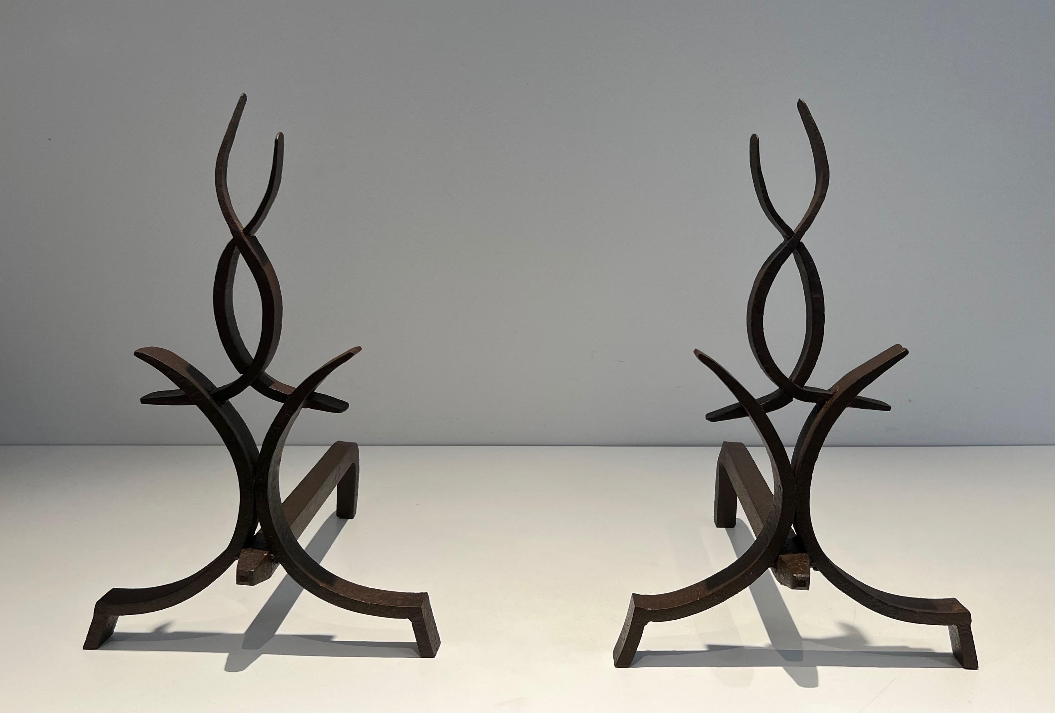 Pair of Wrought Iron Andirons by Raymond Subes For Sale 6
