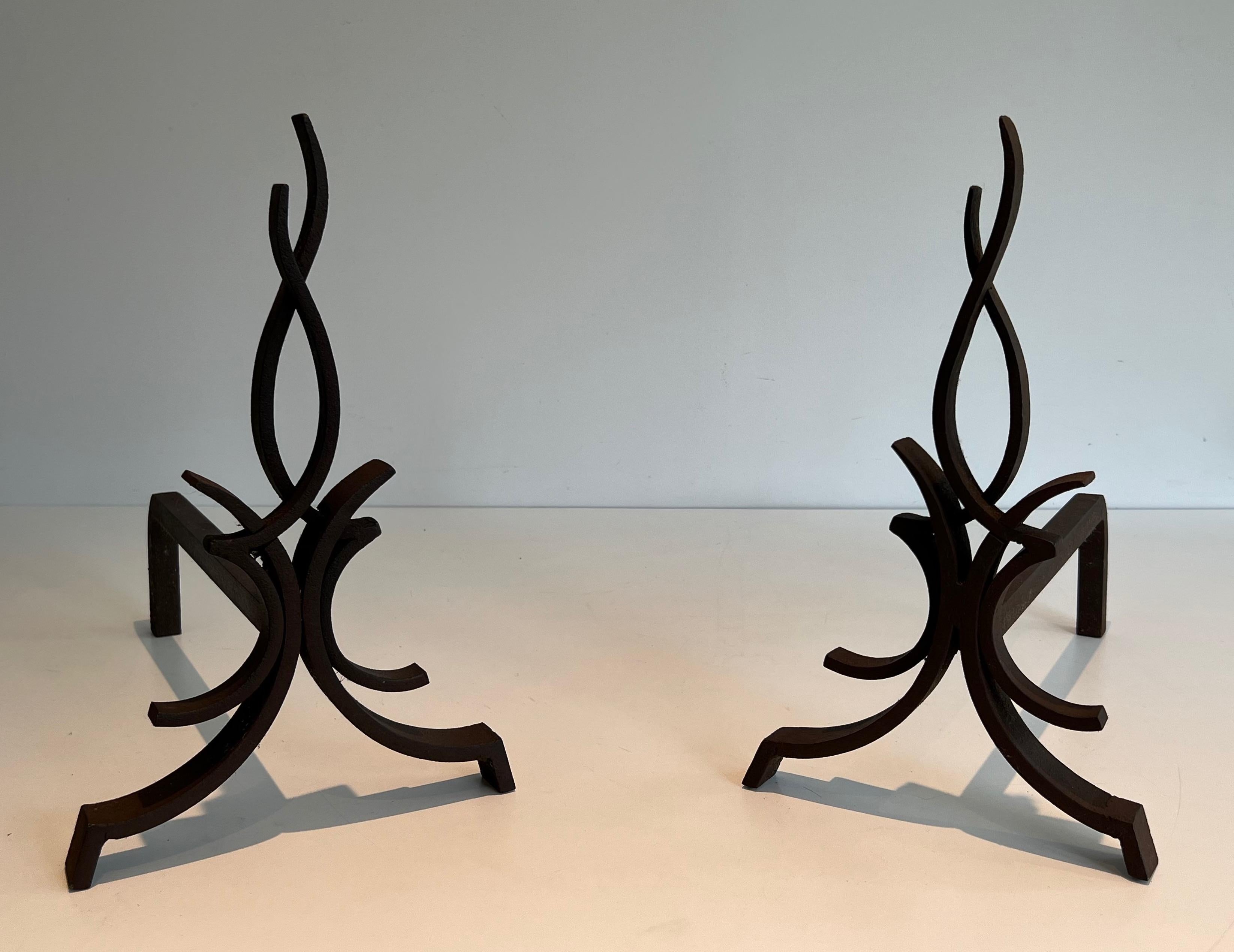 Pair of Wrought Iron Andirons by Raymond Subes For Sale 12