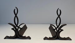 Pair of Wrought Iron Andirons by Raymond Subes