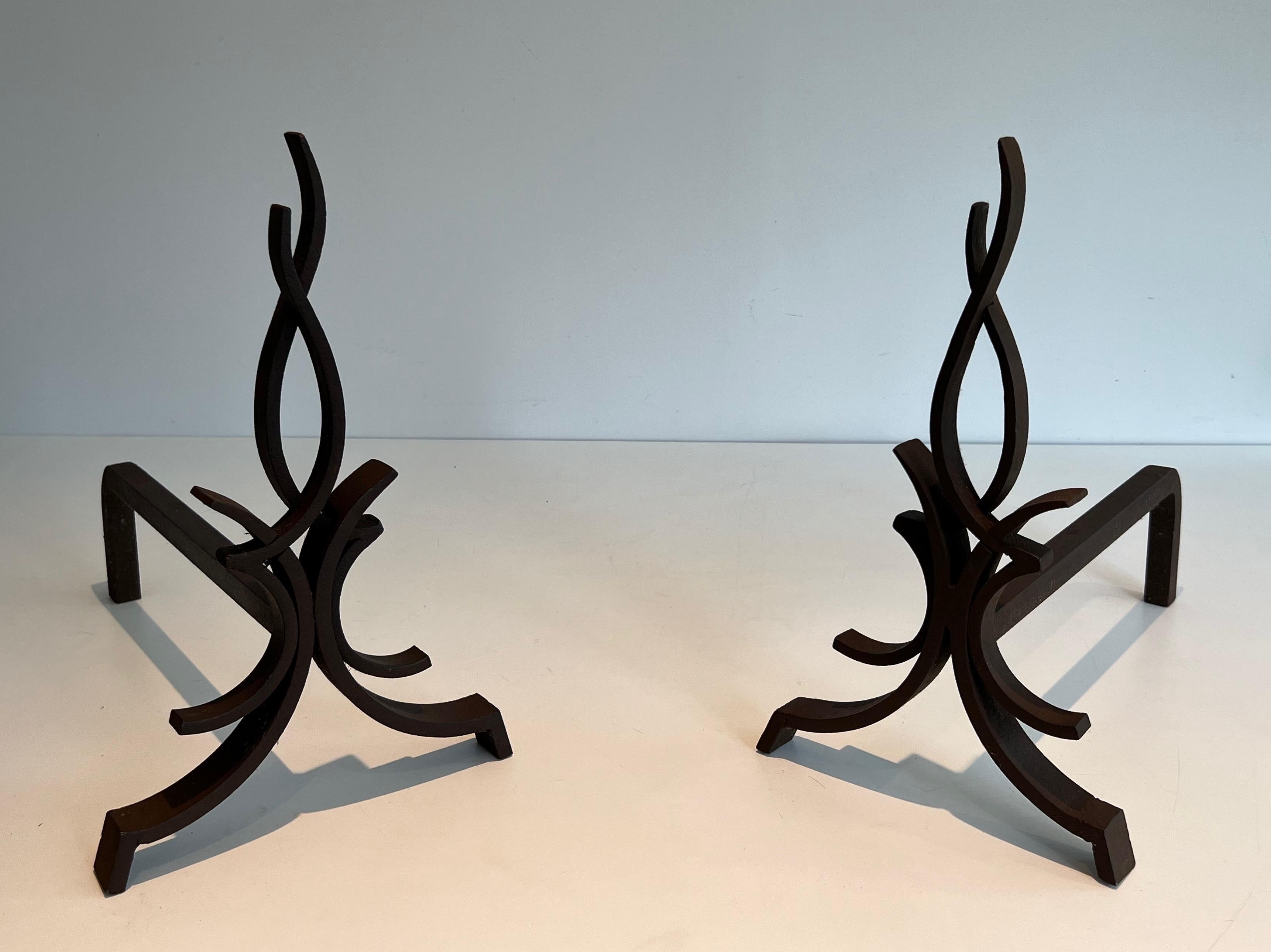 Pair of Wrought Iron Andirons by Raymond Subes For Sale 14