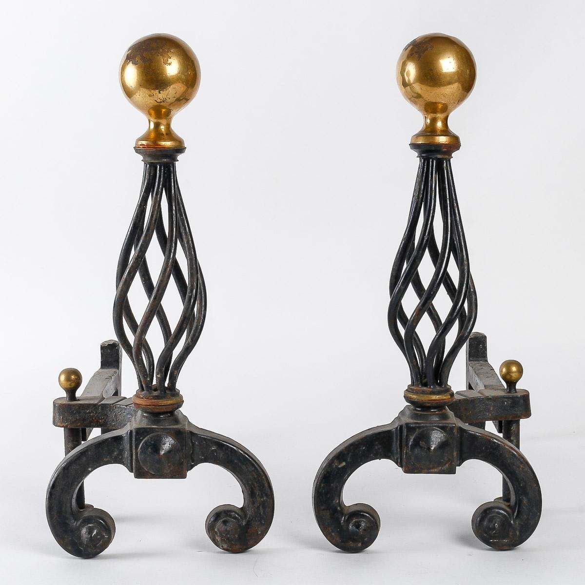 Pair of Wrought Iron Andirons, Circa 1940 In Good Condition For Sale In Saint-Ouen, FR