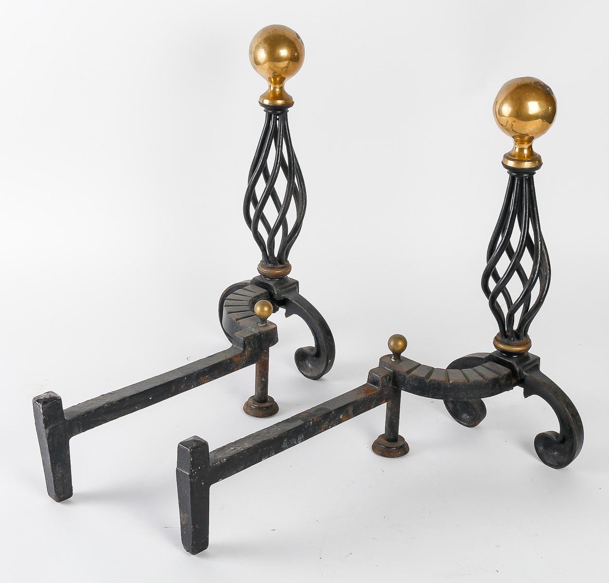 Pair of Wrought Iron Andirons, Circa 1940 For Sale 2