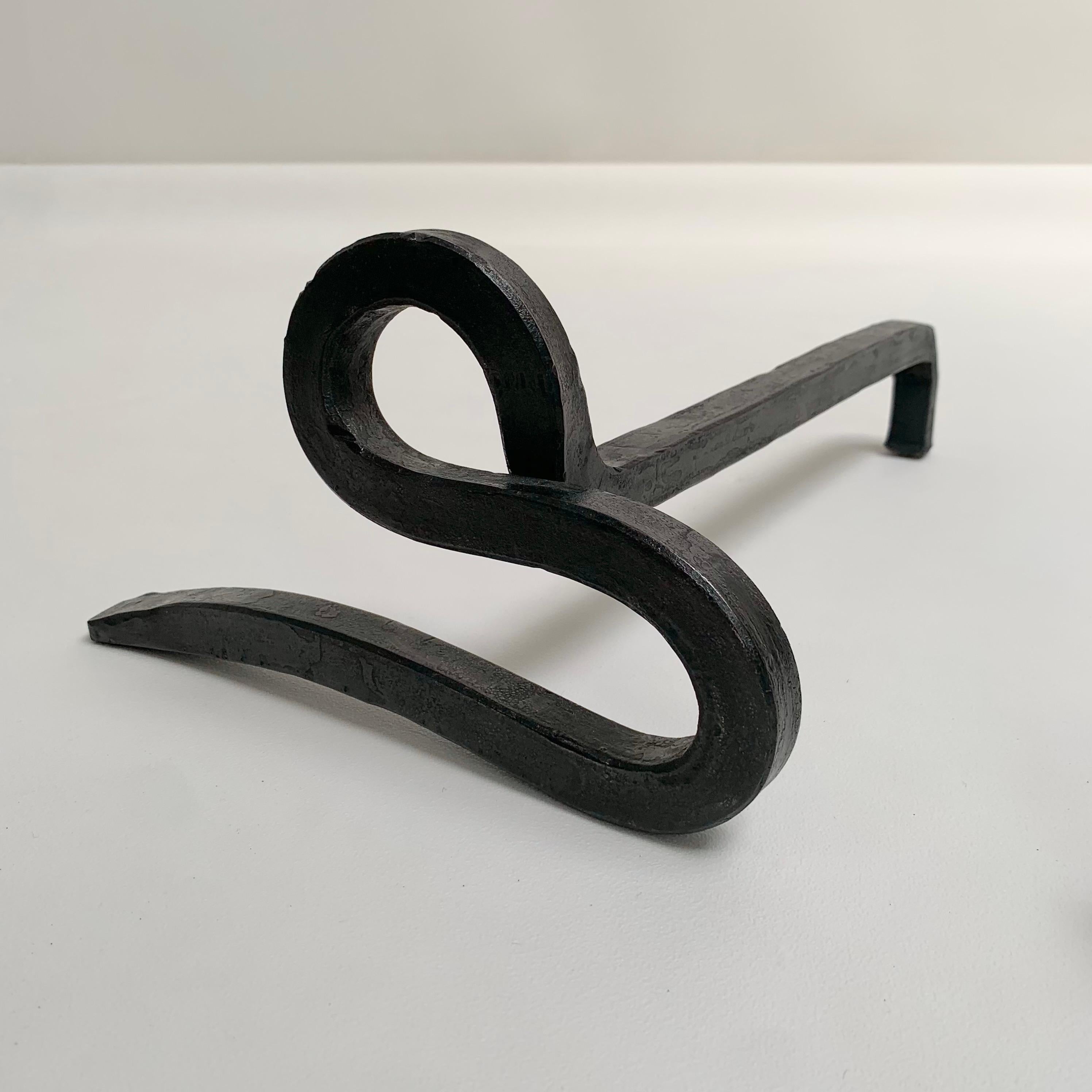 Pair of Wrought Iron Andirons, circa 1950, France. For Sale 7