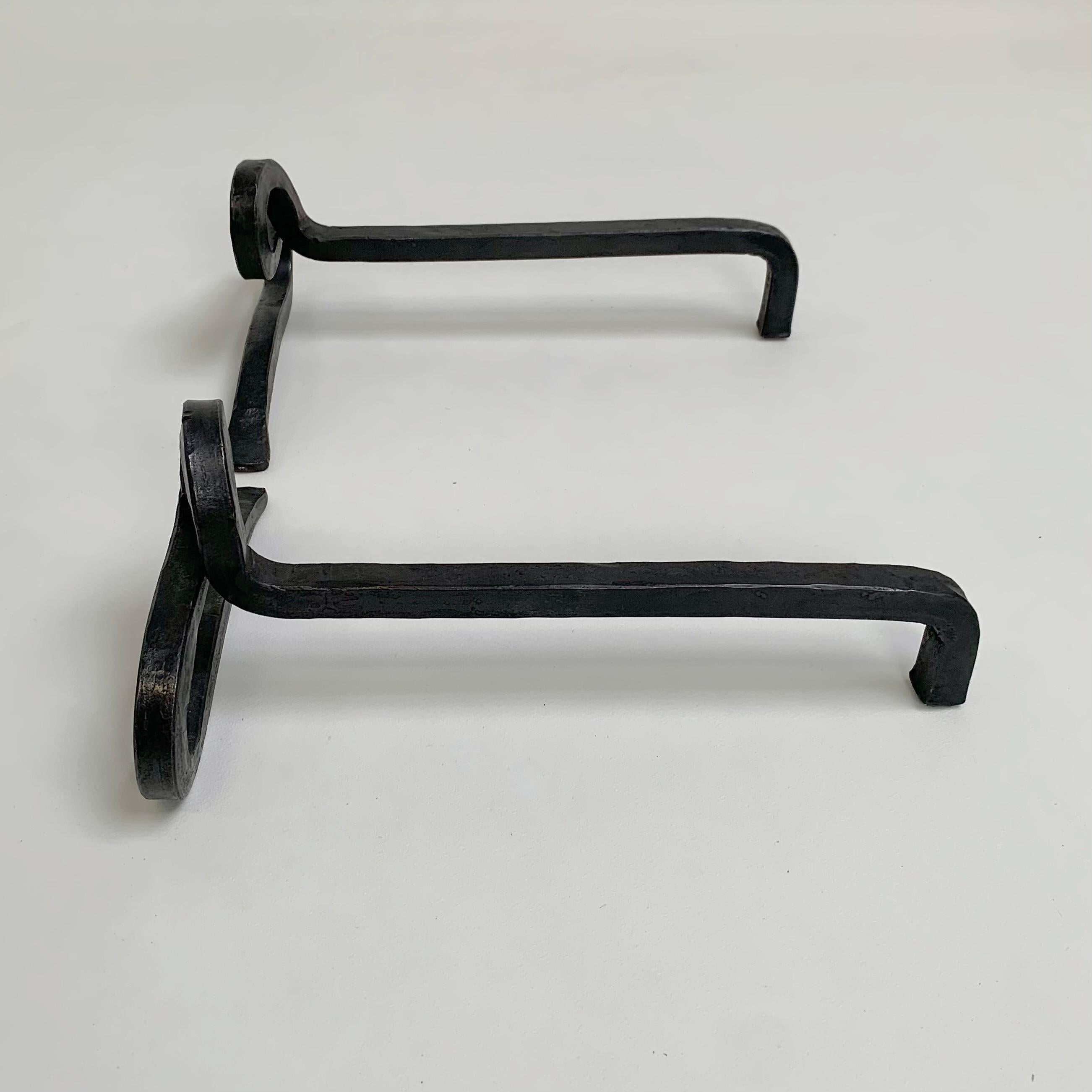 Pair of Wrought Iron Andirons, circa 1950, France. For Sale 8