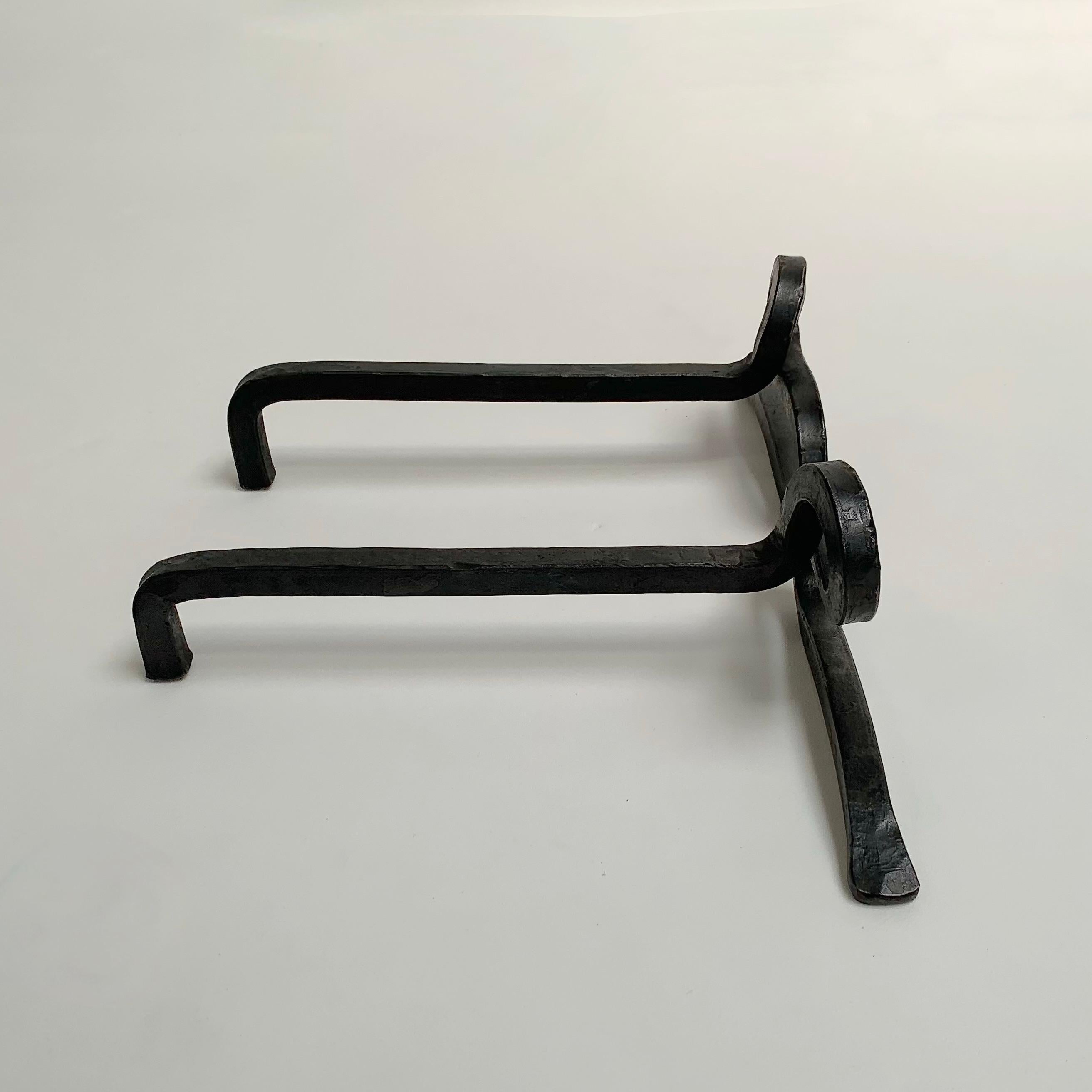 Pair of Wrought Iron Andirons, circa 1950, France. For Sale 9