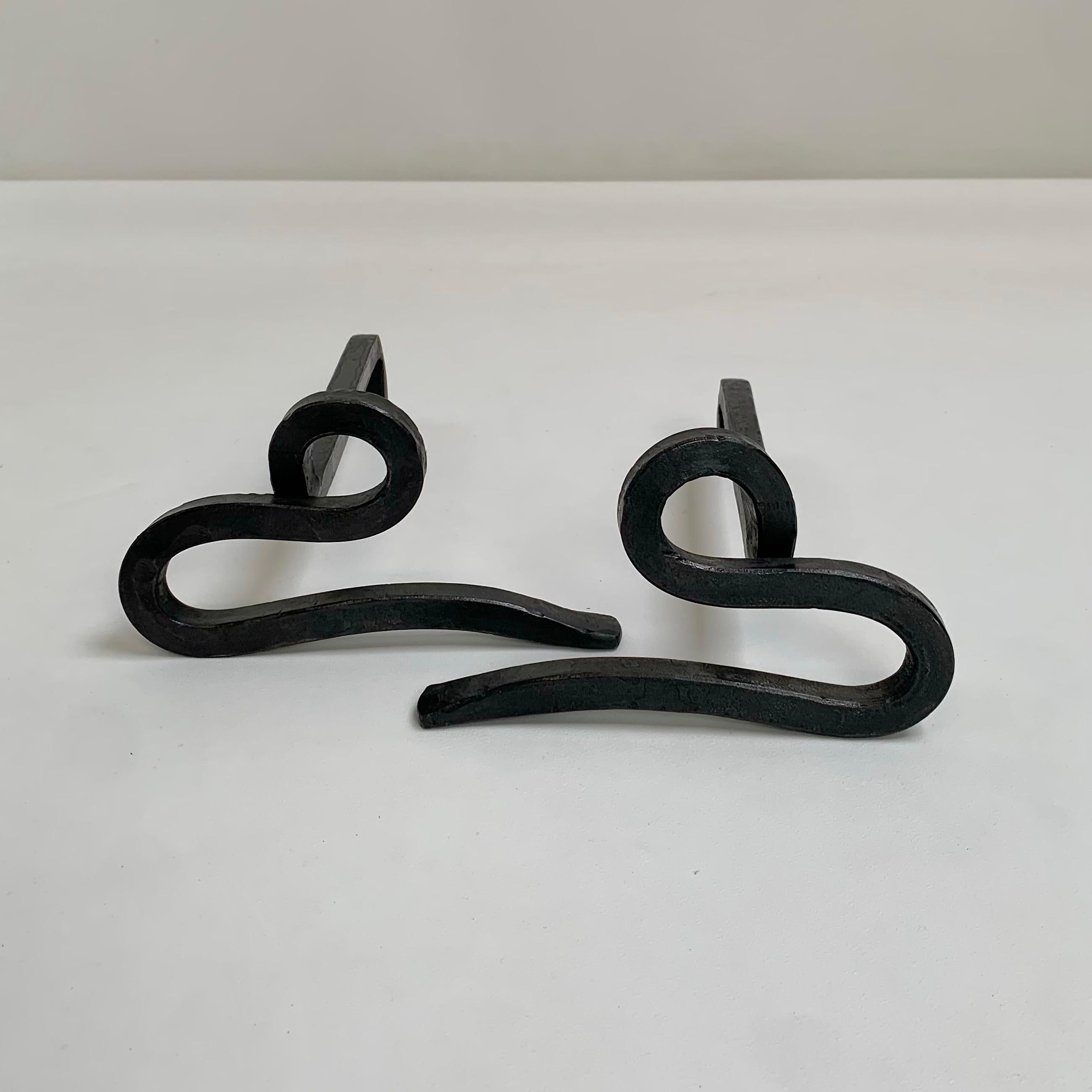 Pair of Wrought Iron Andirons, circa 1950, France. In Good Condition For Sale In Brussels, BE