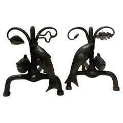 Pair of wrought iron andirons circa 1960 France