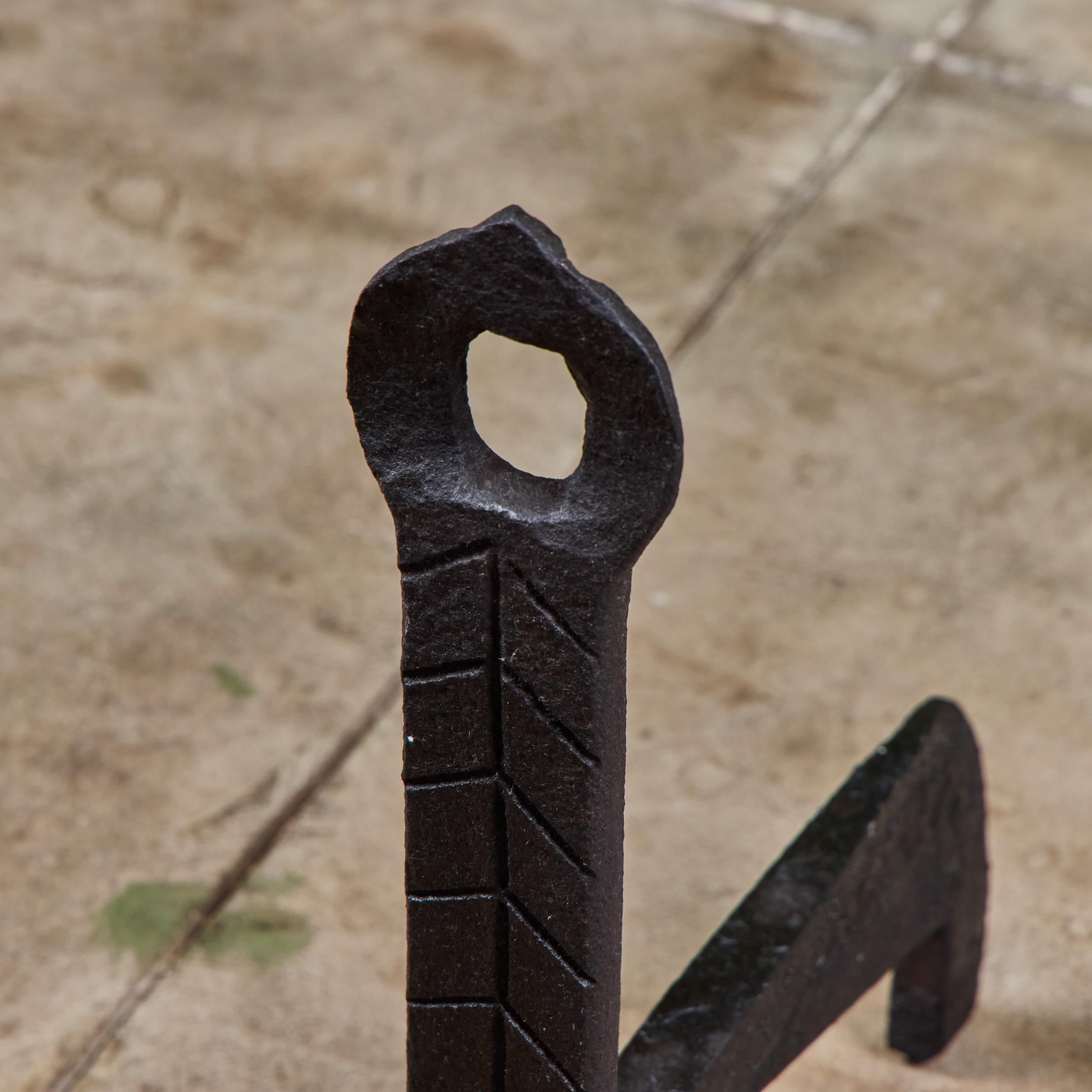 Pair of Wrought Iron Andirons For Sale 4