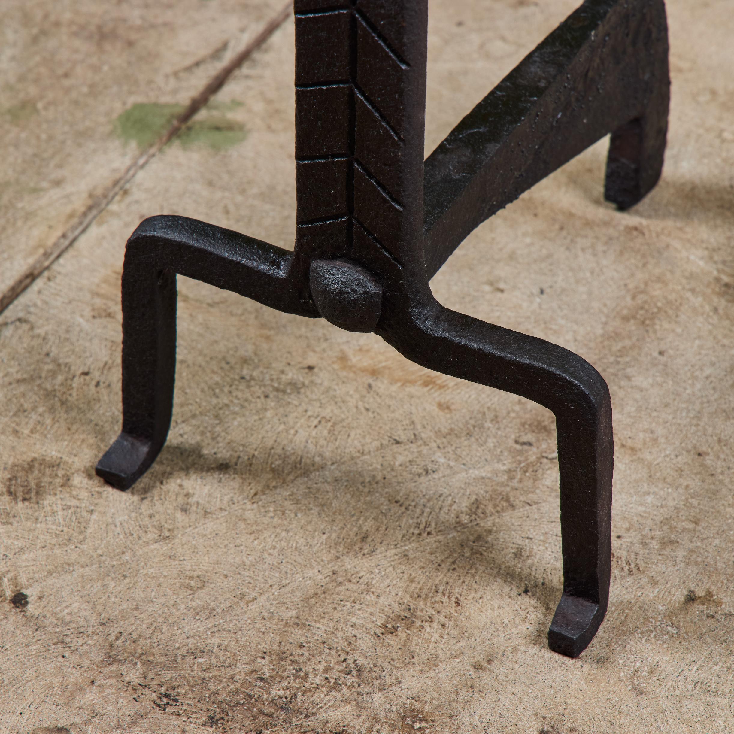 Pair of Wrought Iron Andirons For Sale 5