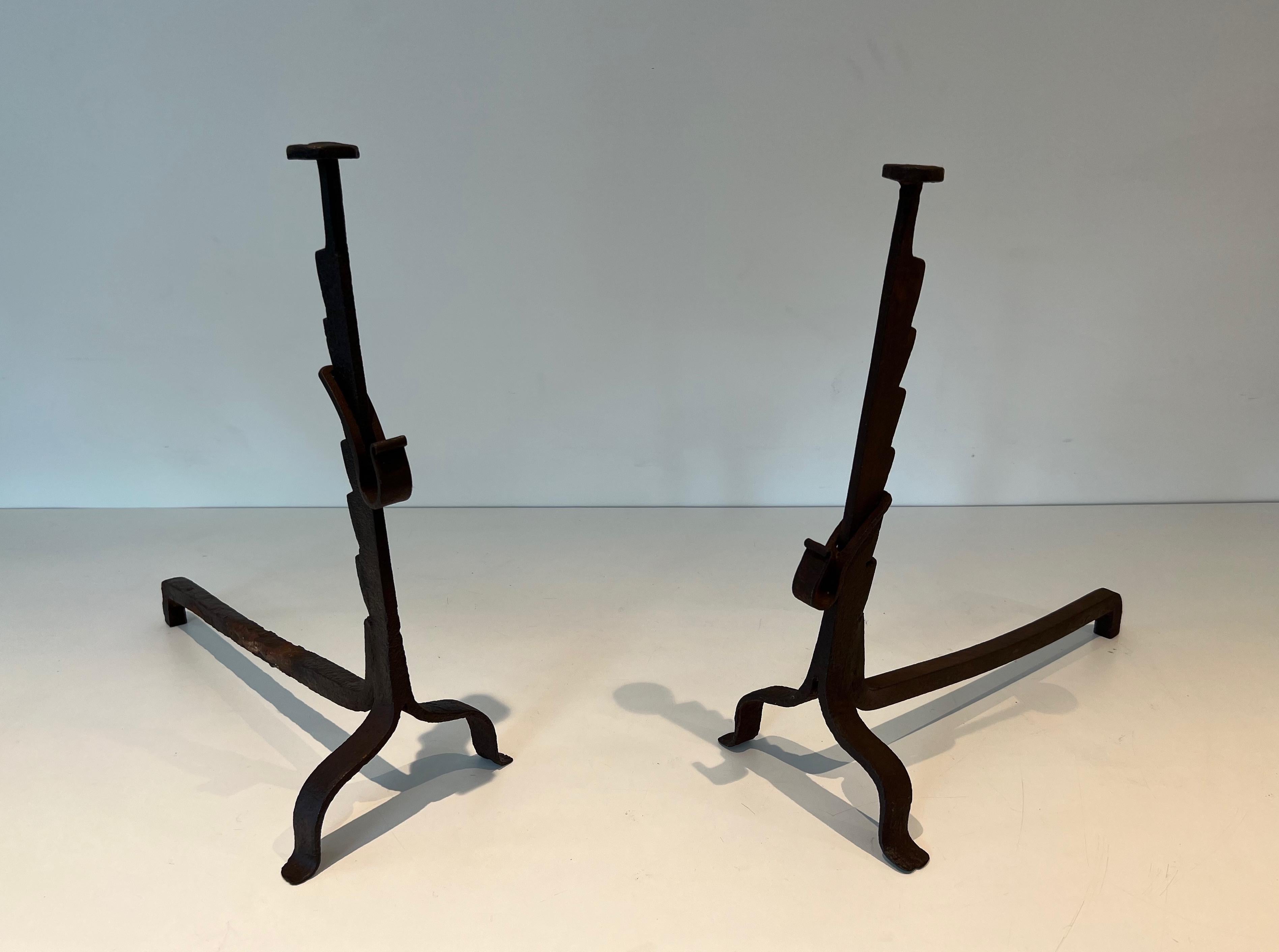 Pair of Wrought Iron Andirons For Sale 6