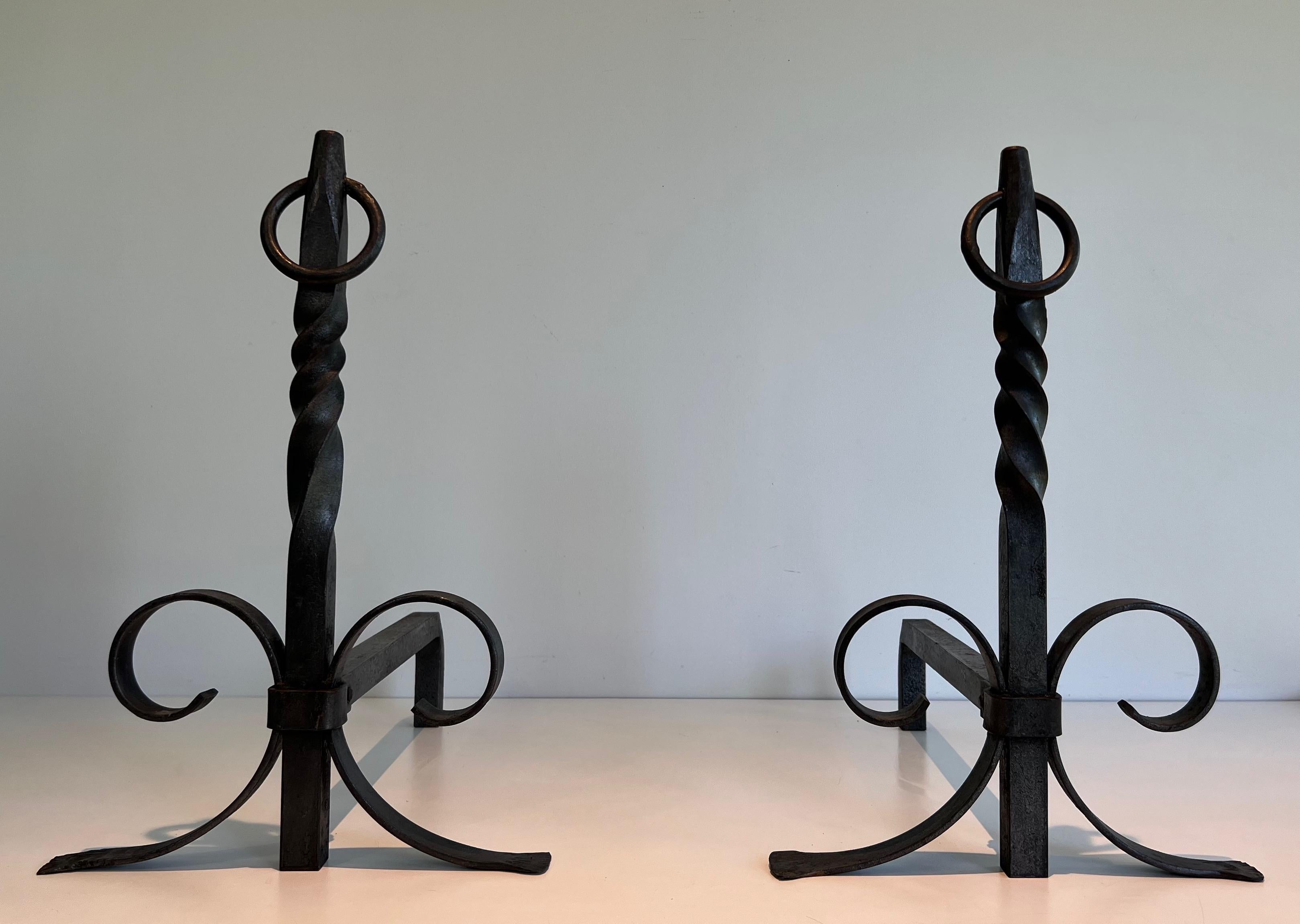 Pair of Wrought Iron Andirons For Sale 7