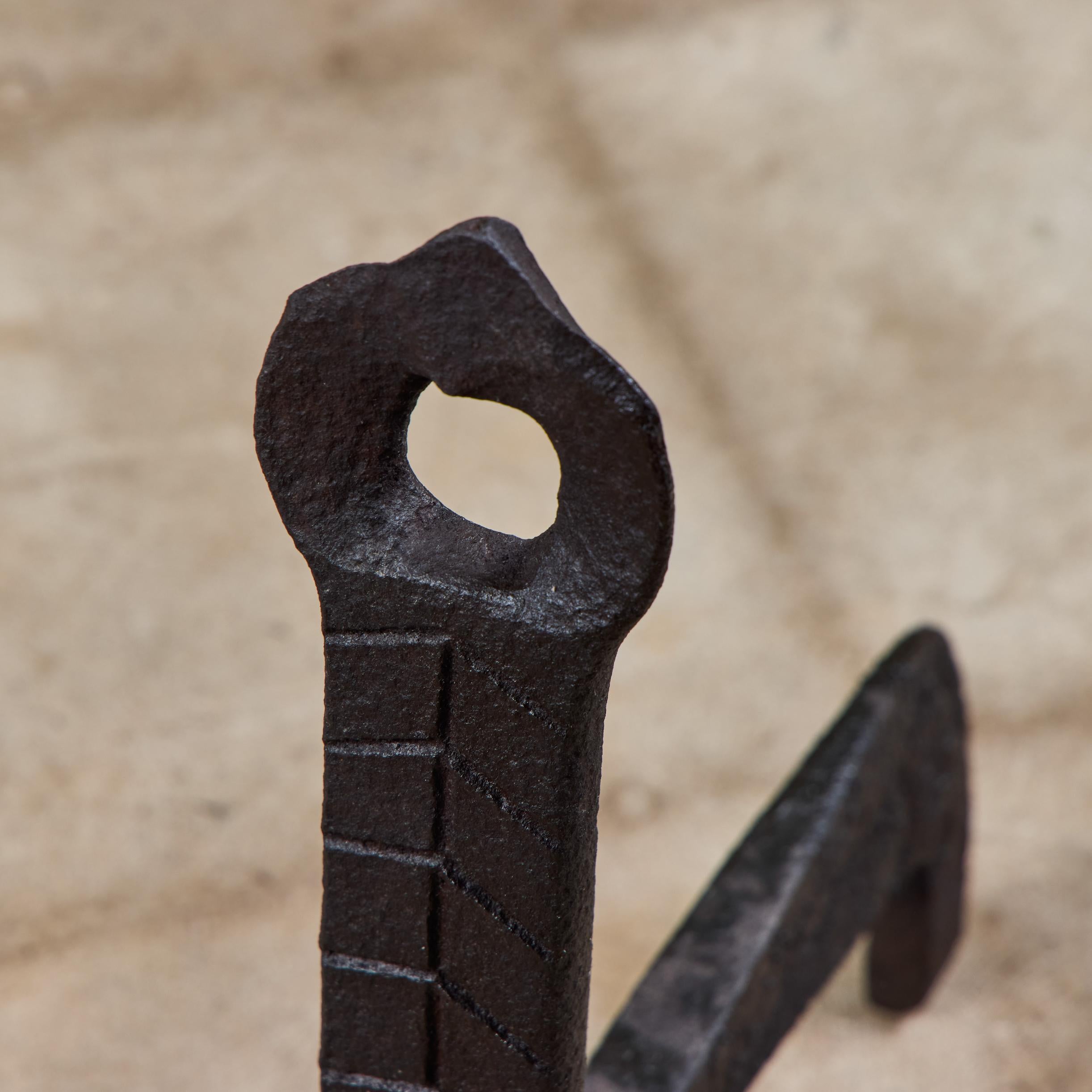 Pair of Wrought Iron Andirons For Sale 8