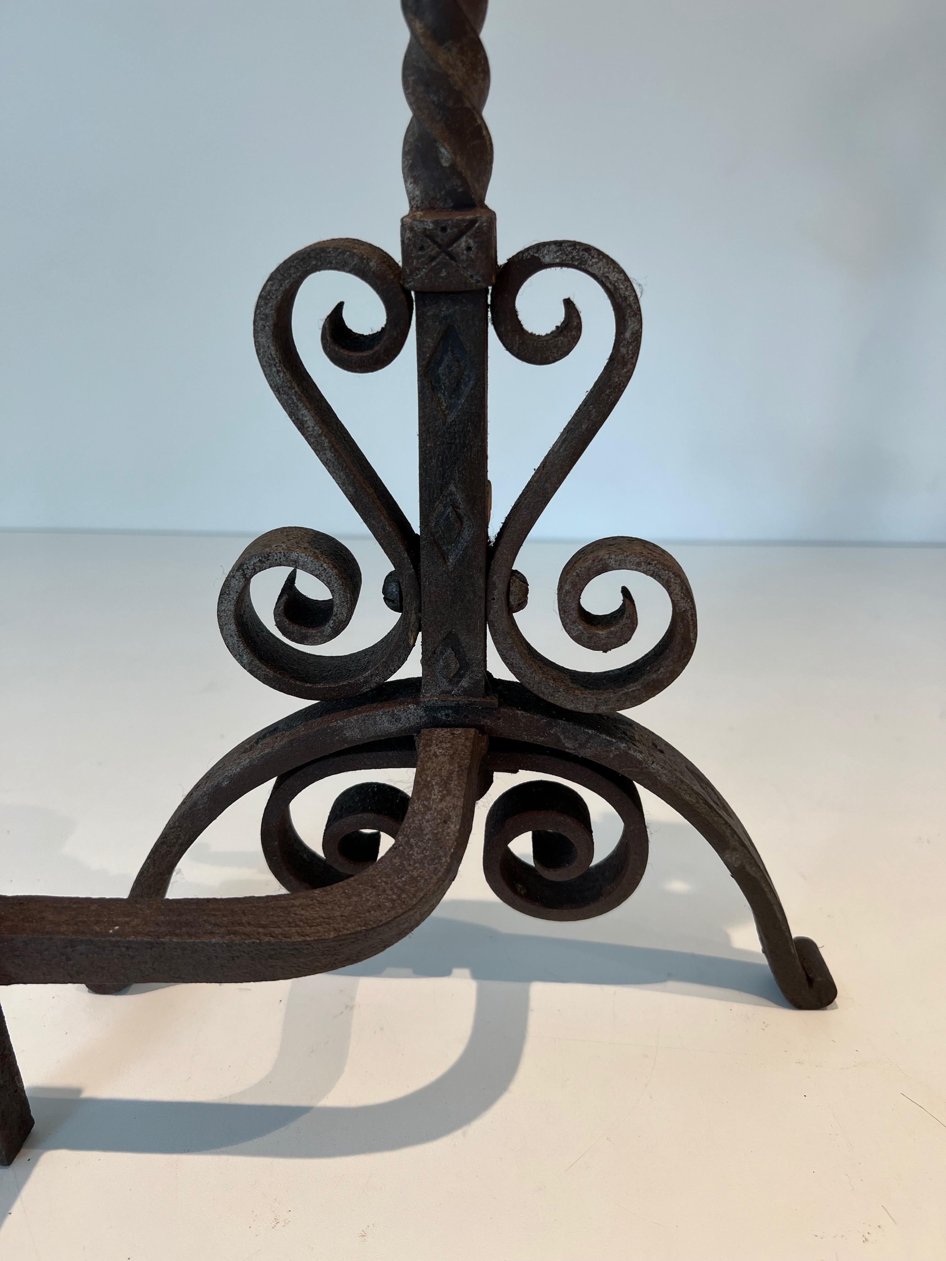 Pair of Wrought Iron Andirons For Sale 7