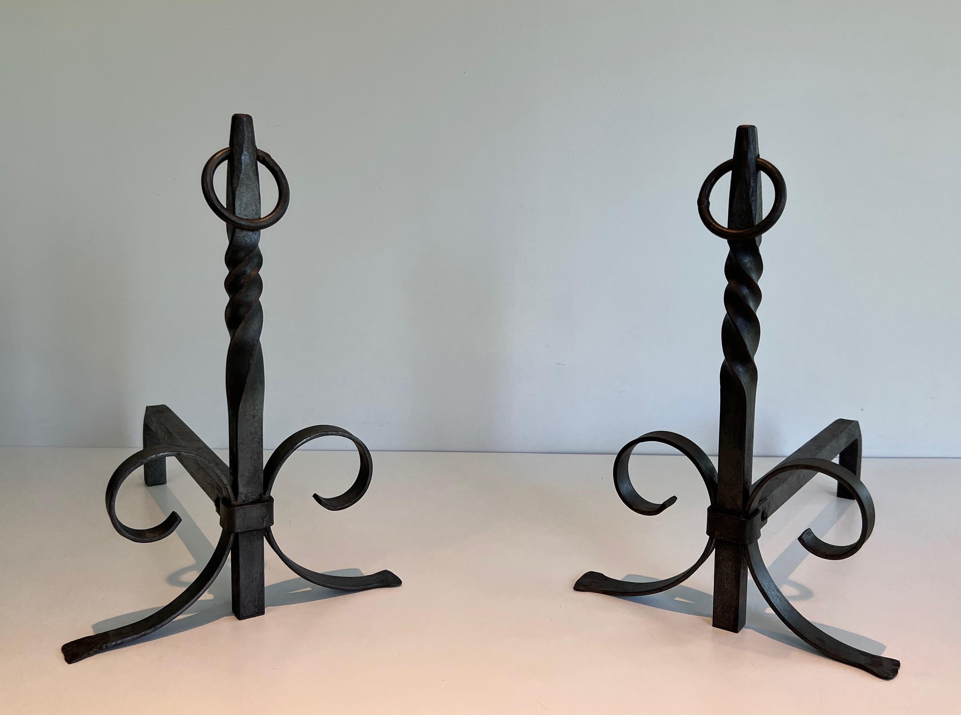 Pair of Wrought Iron Andirons For Sale 8