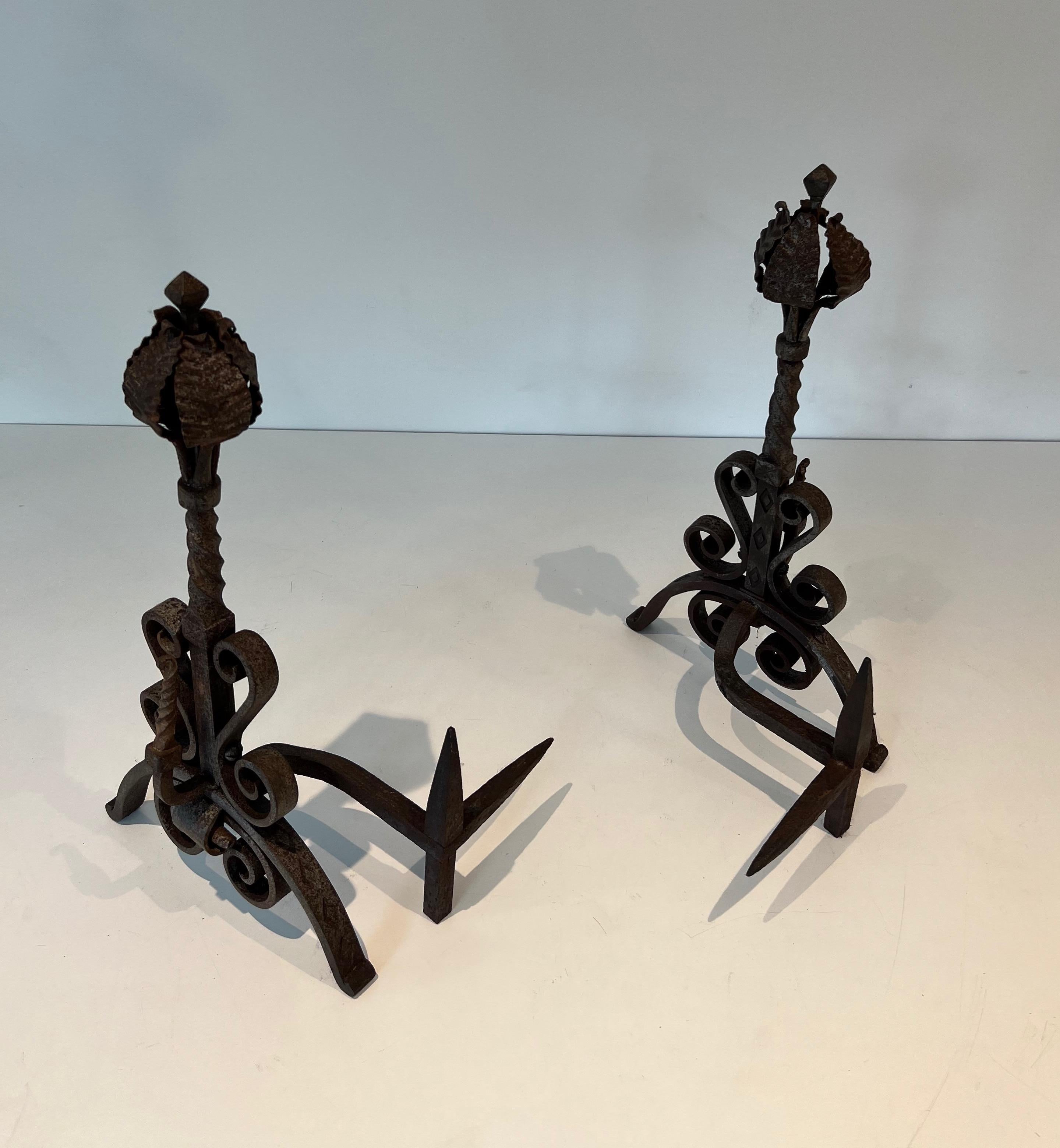 Pair of Wrought Iron Andirons For Sale 9