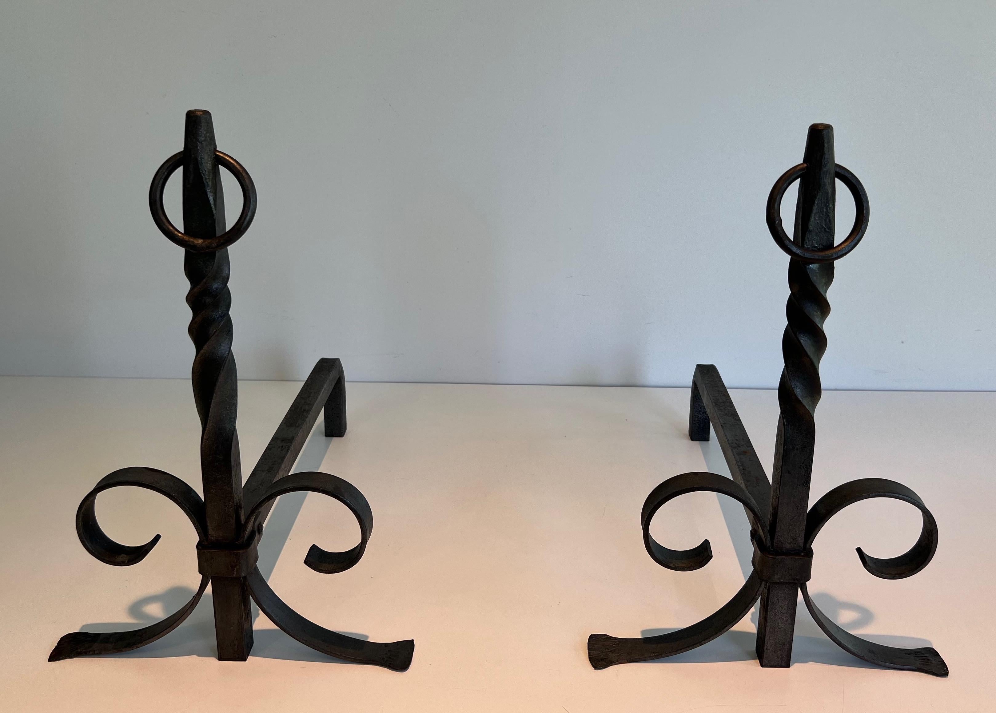 Pair of Wrought Iron Andirons For Sale 10