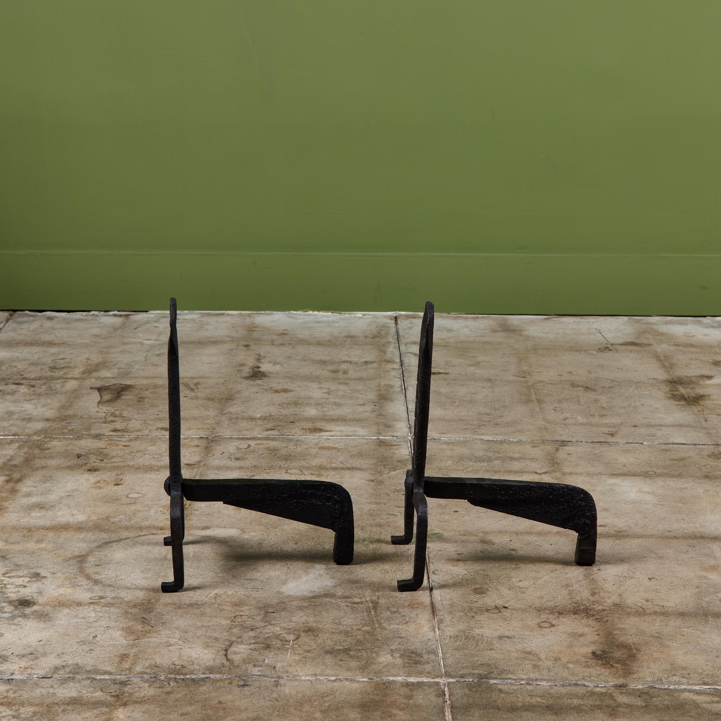 Pair of Wrought Iron Andirons In Good Condition For Sale In Los Angeles, CA