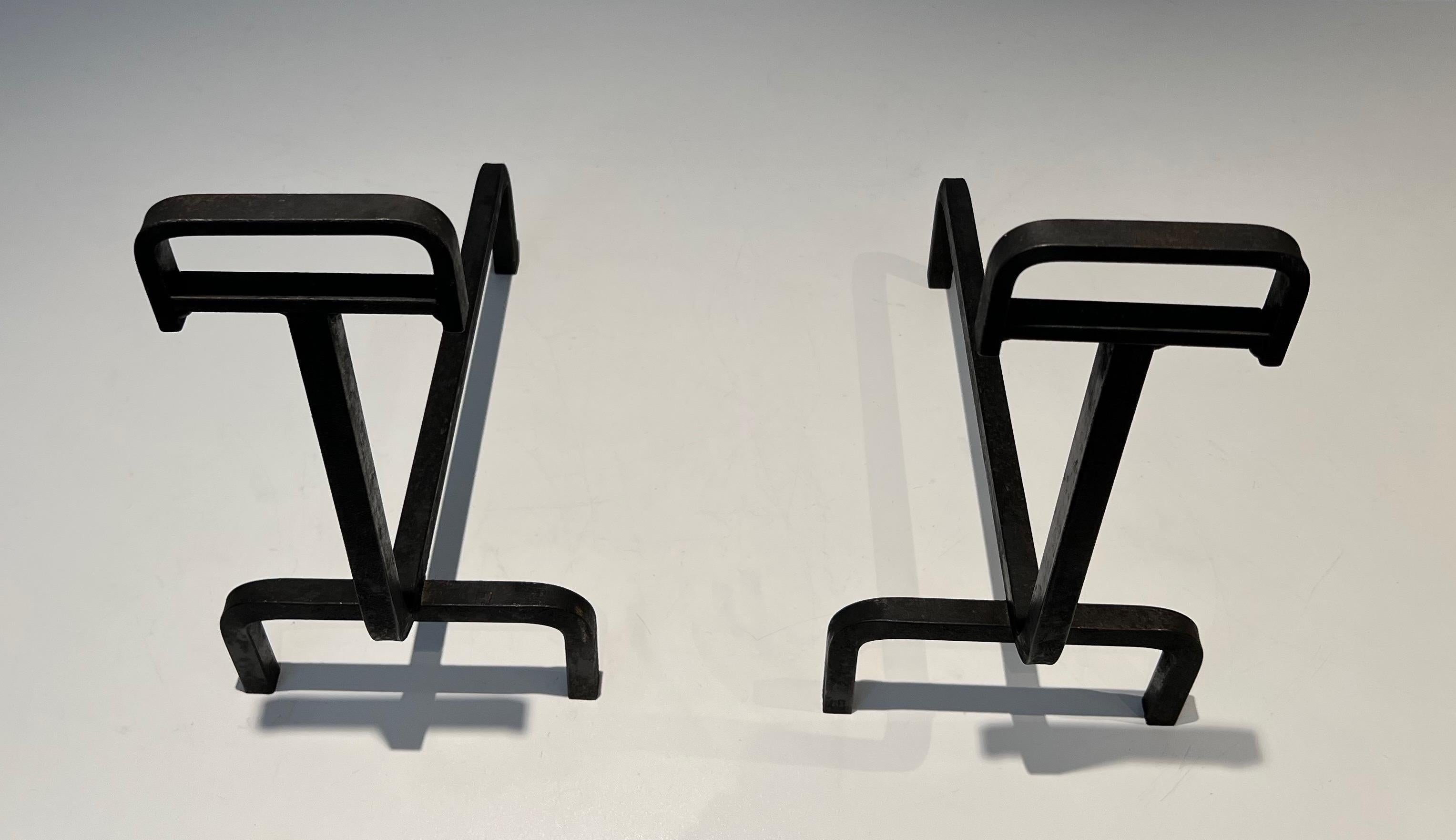 Pair of Wrought Iron Andirons In Good Condition For Sale In Marcq-en-Barœul, Hauts-de-France