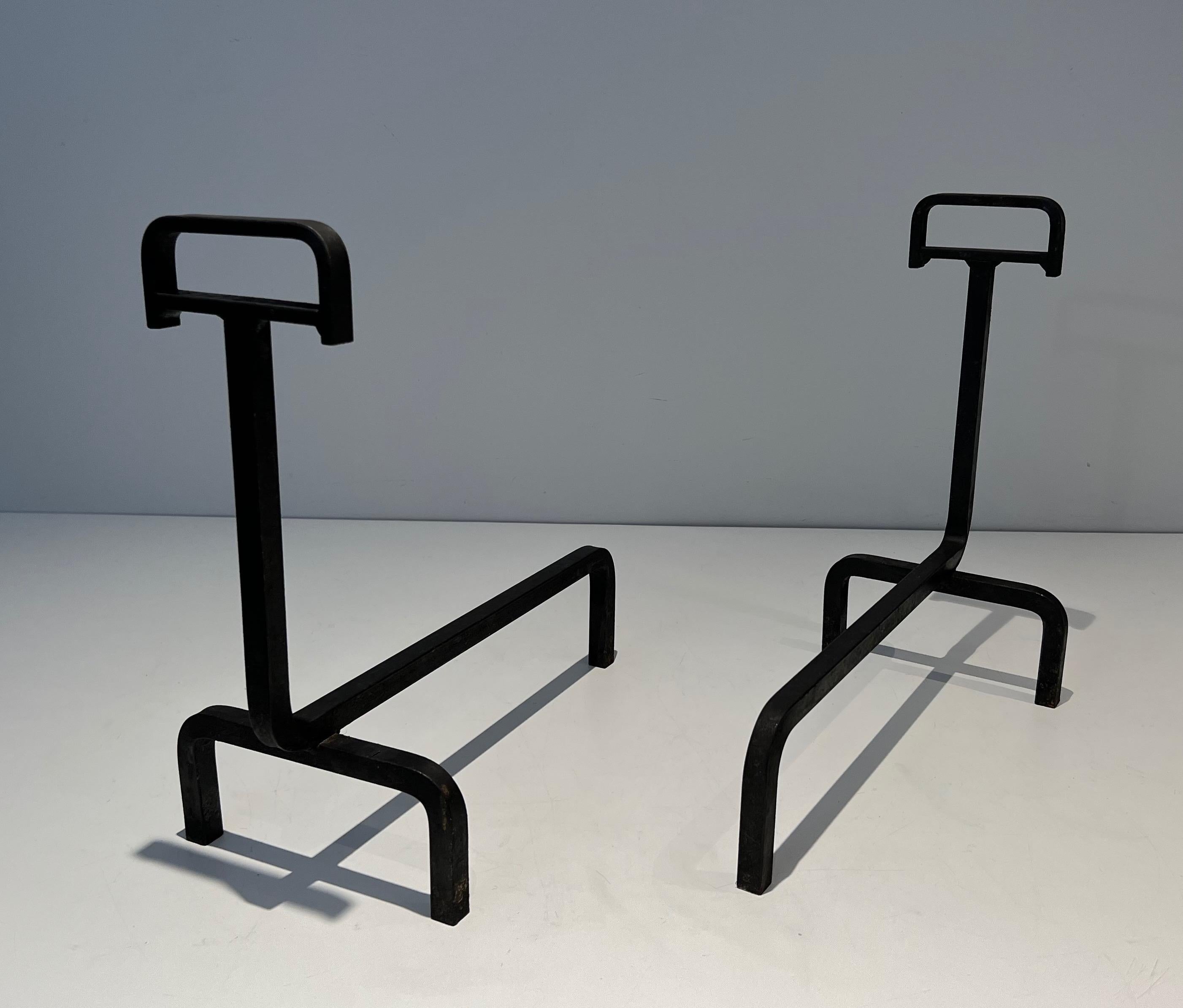 Mid-20th Century Pair of Wrought Iron Andirons For Sale