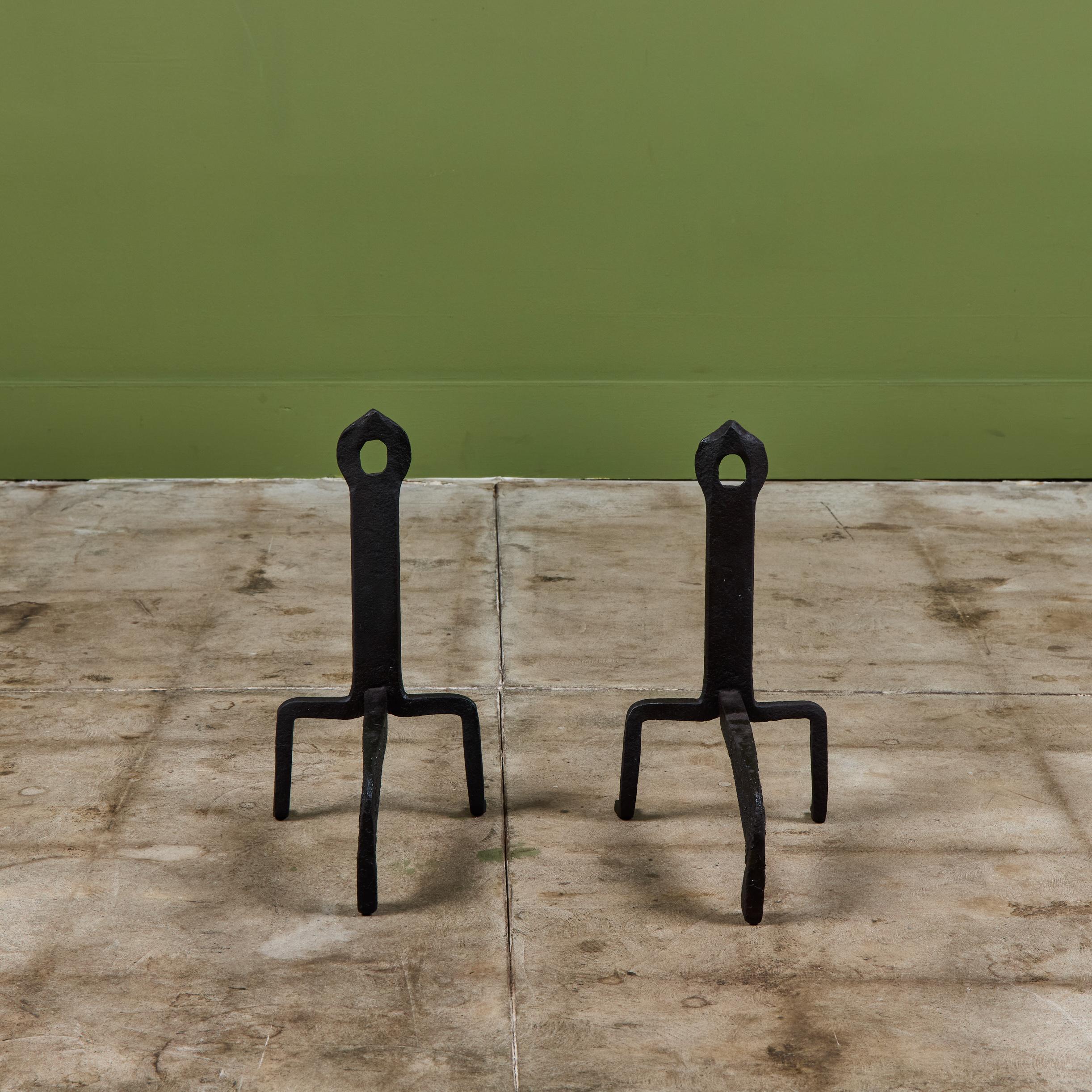 Pair of Wrought Iron Andirons For Sale 1