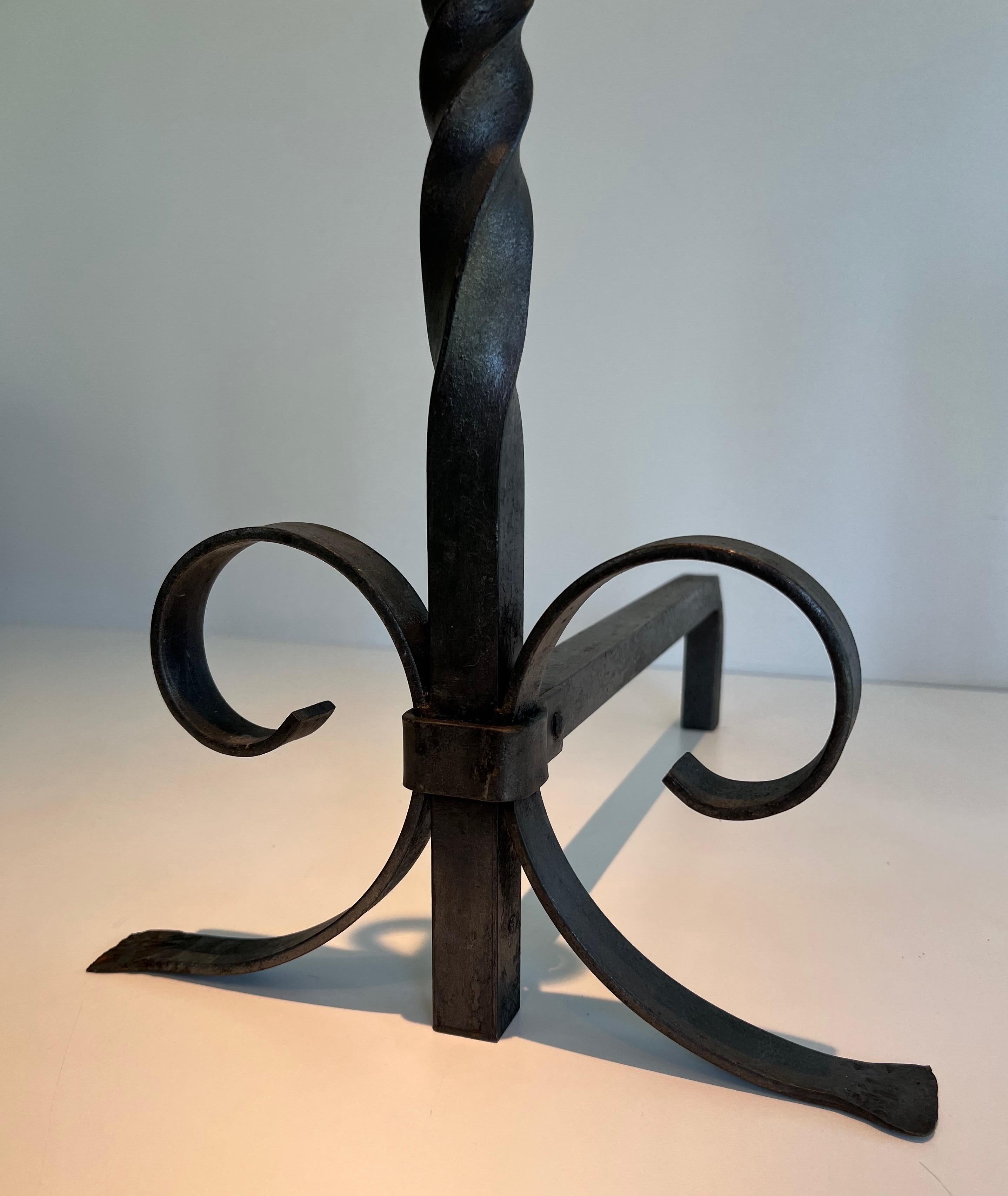 Pair of Wrought Iron Andirons For Sale 1
