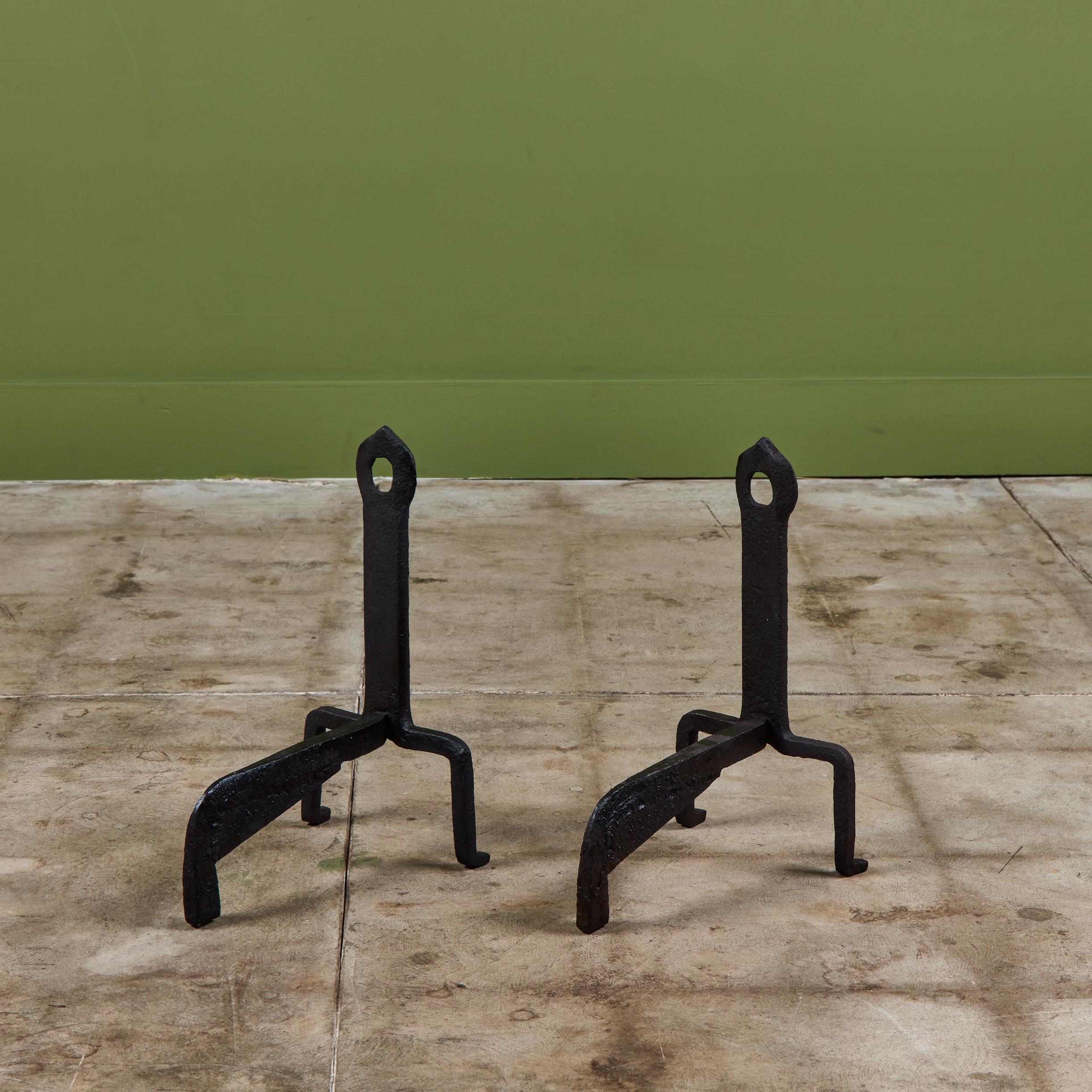 Pair of Wrought Iron Andirons For Sale 2