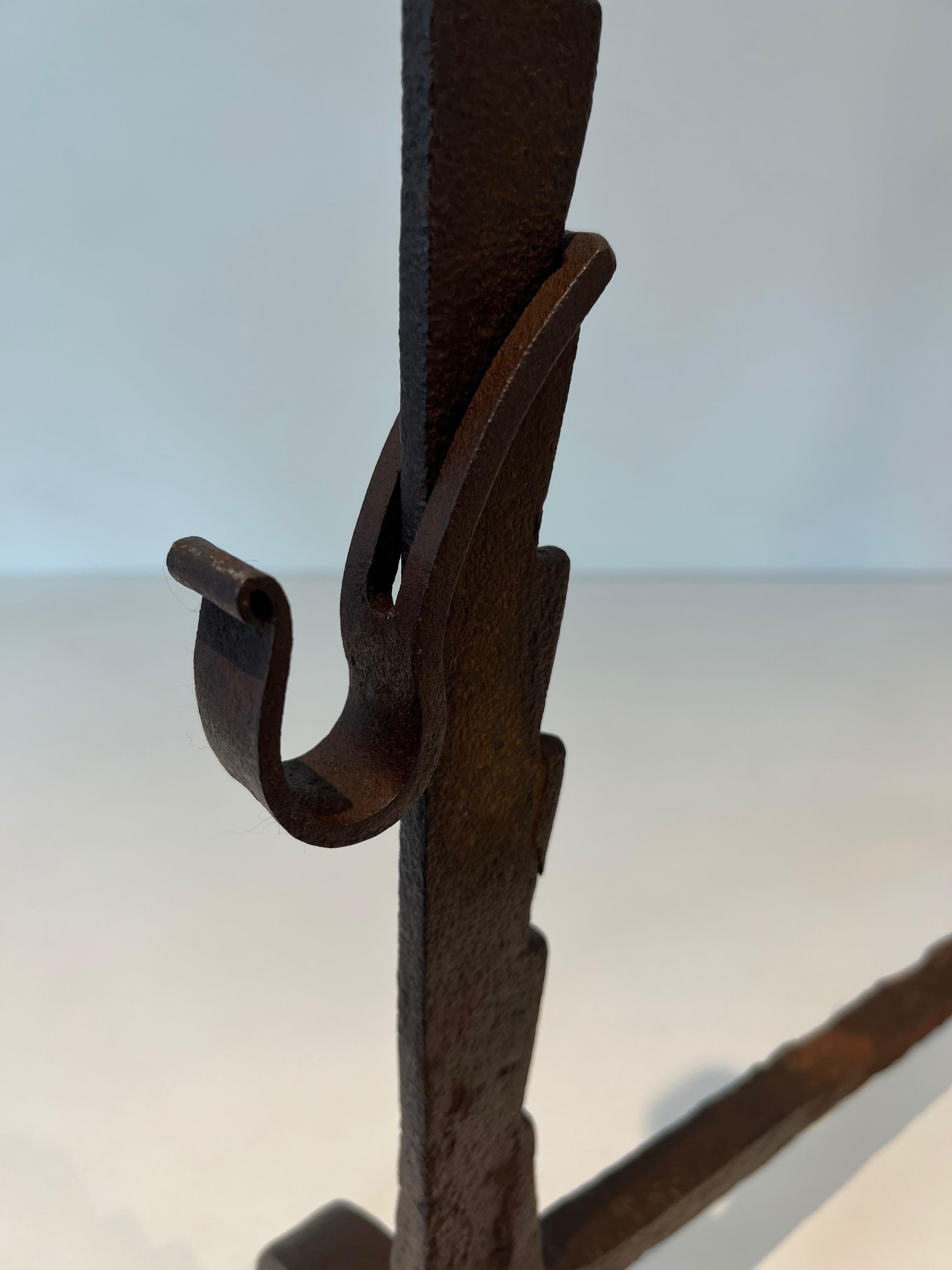 Pair of Wrought Iron Andirons For Sale 2
