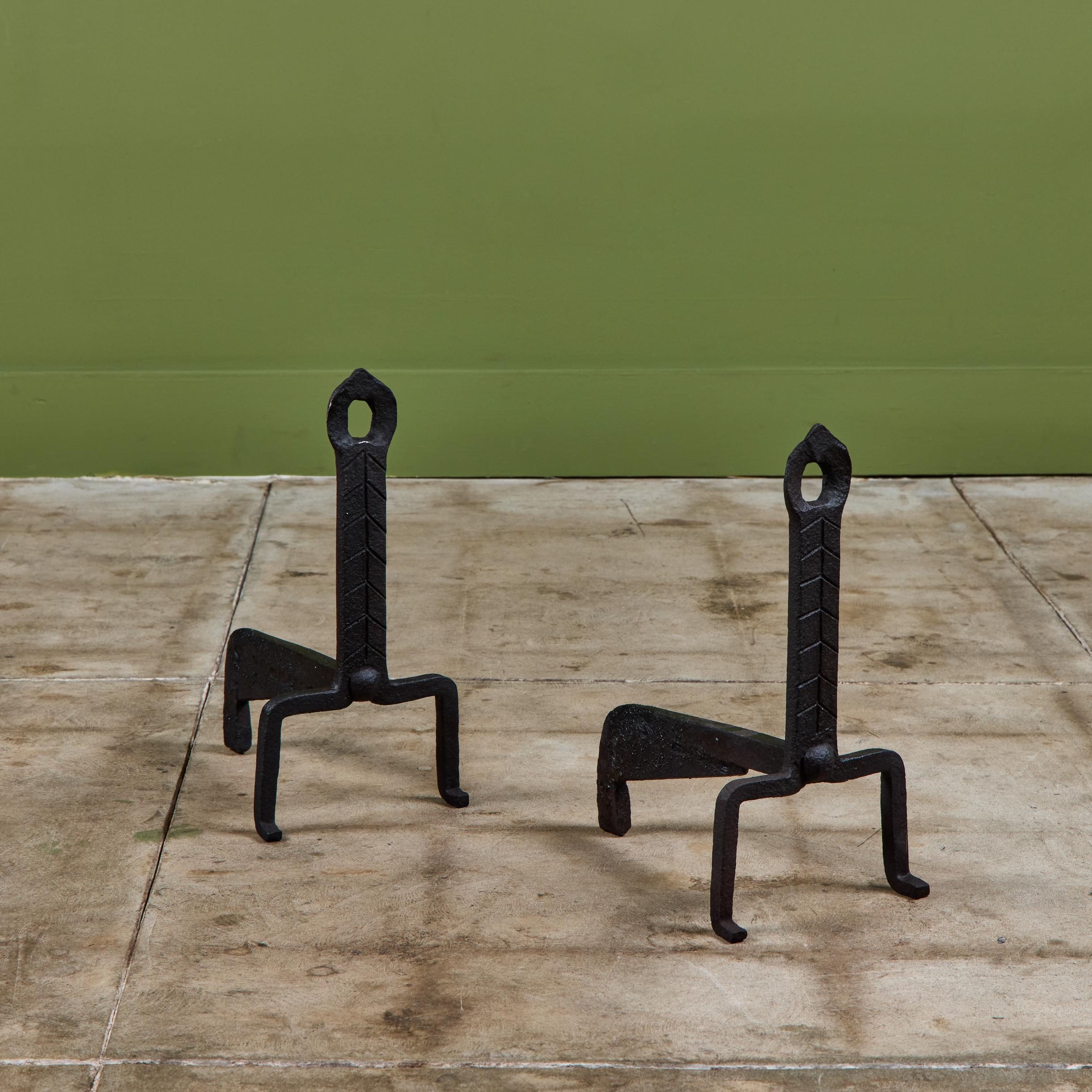 Pair of Wrought Iron Andirons For Sale 3