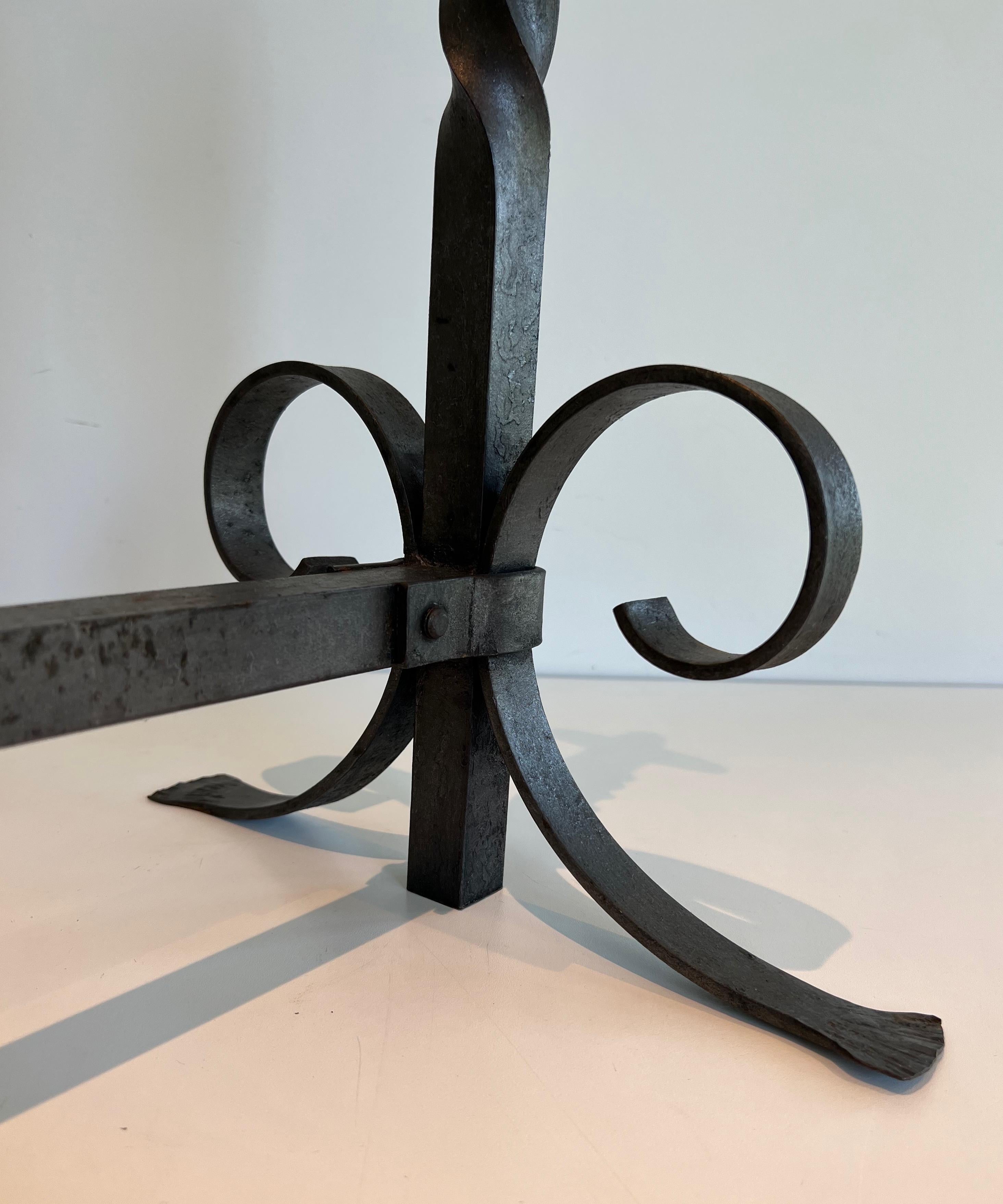 Pair of Wrought Iron Andirons For Sale 3
