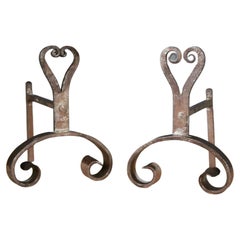 Pair of wrought iron andirons