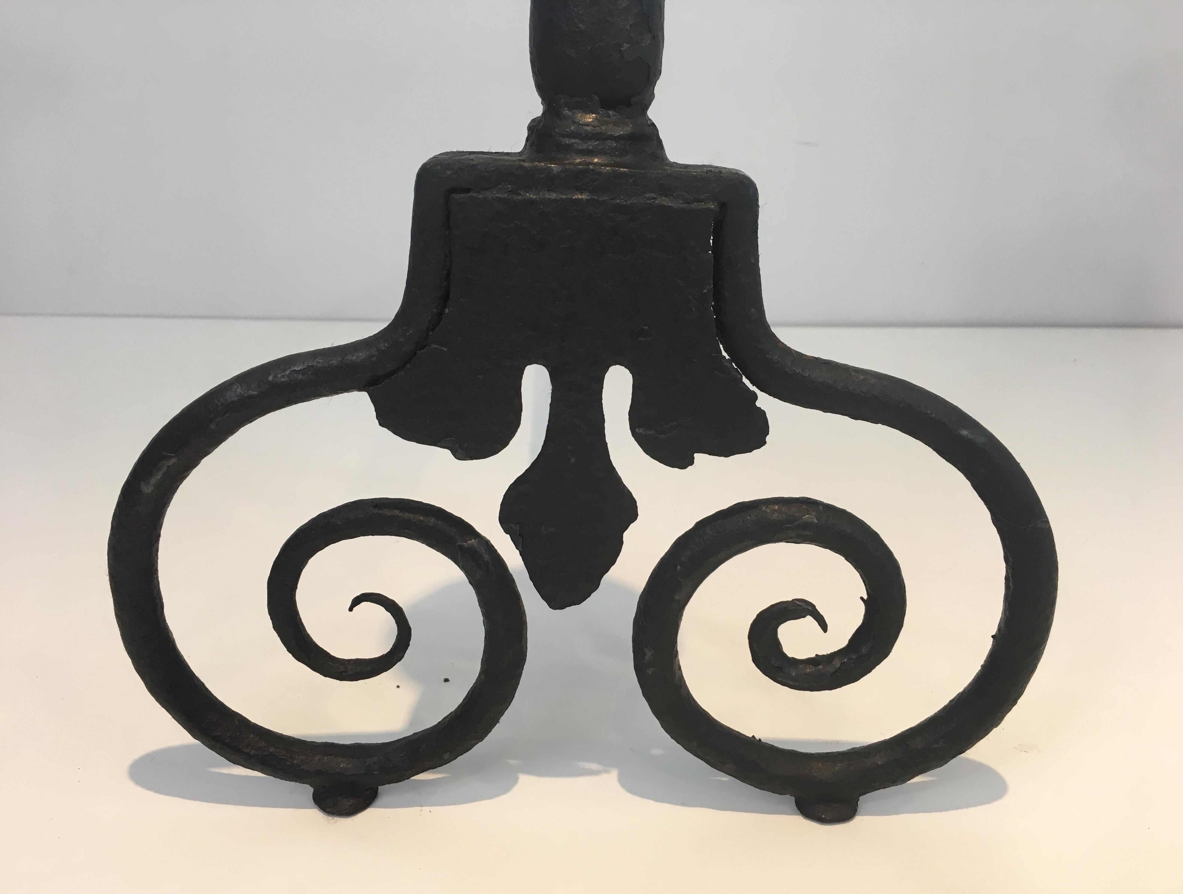 Pair of Wrought Iron Andirons, French, 18th Century  For Sale 6