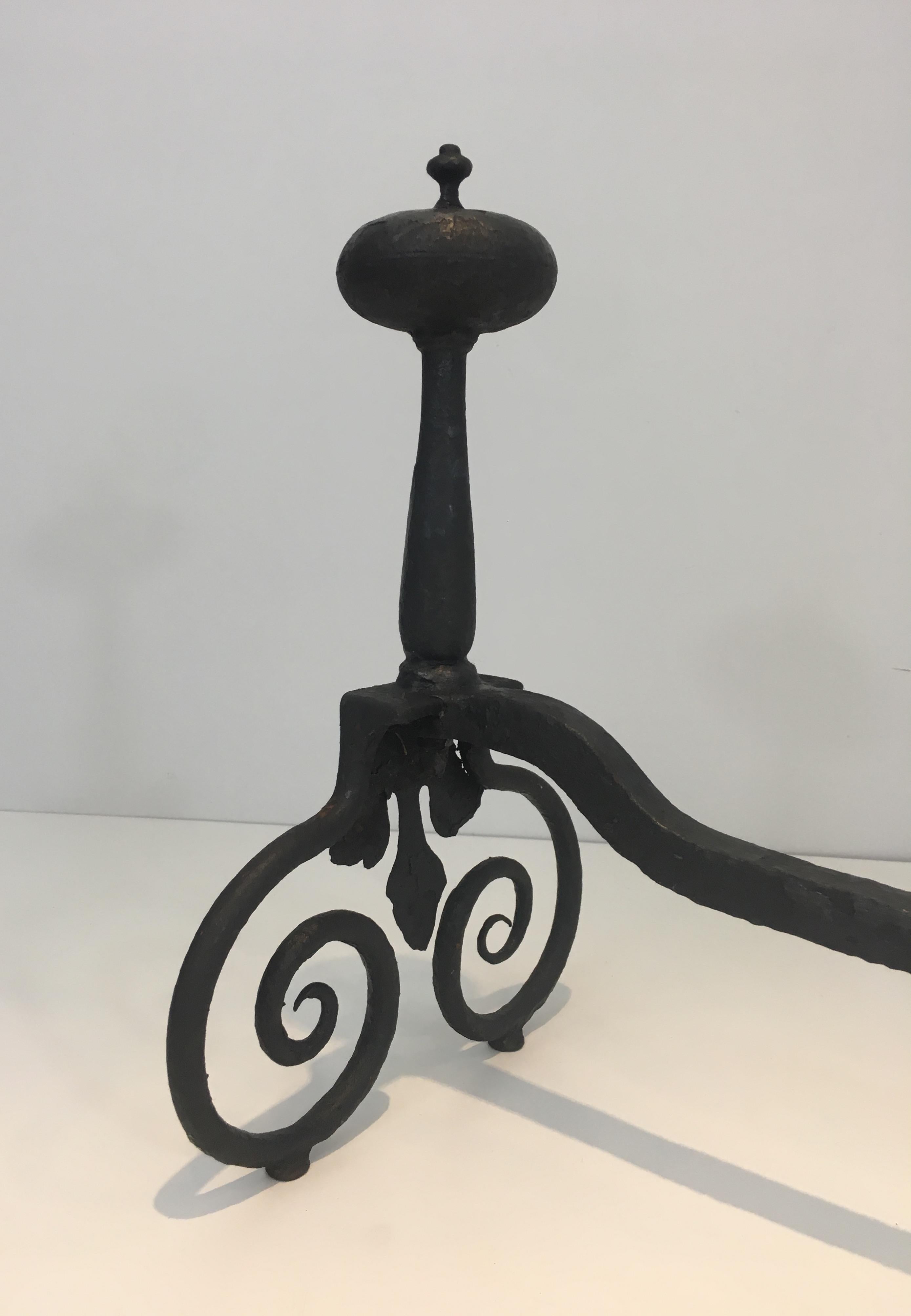 Pair of Wrought Iron Andirons, French, 18th Century  For Sale 7