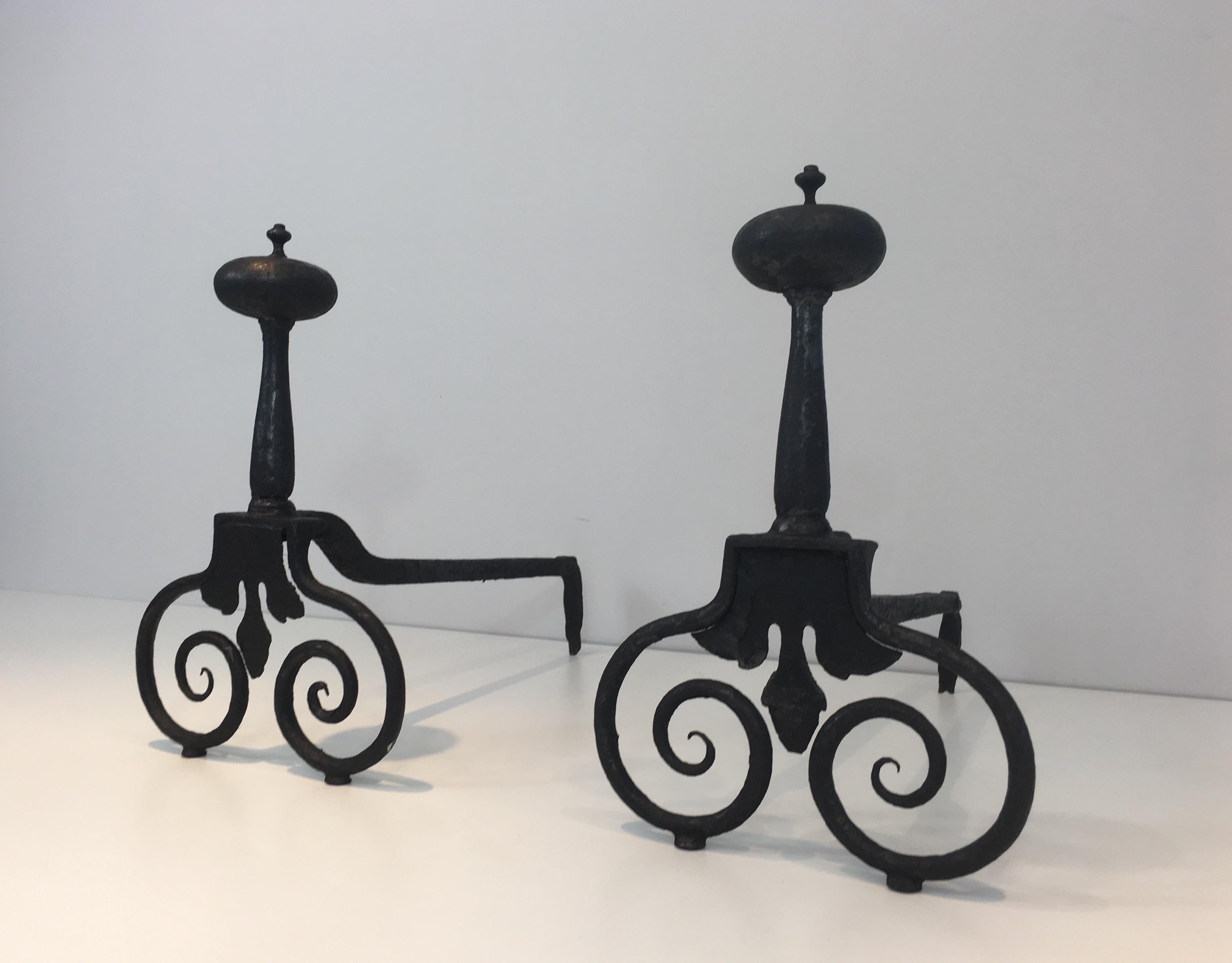 Pair of Wrought Iron Andirons, French, 18th Century  For Sale 13