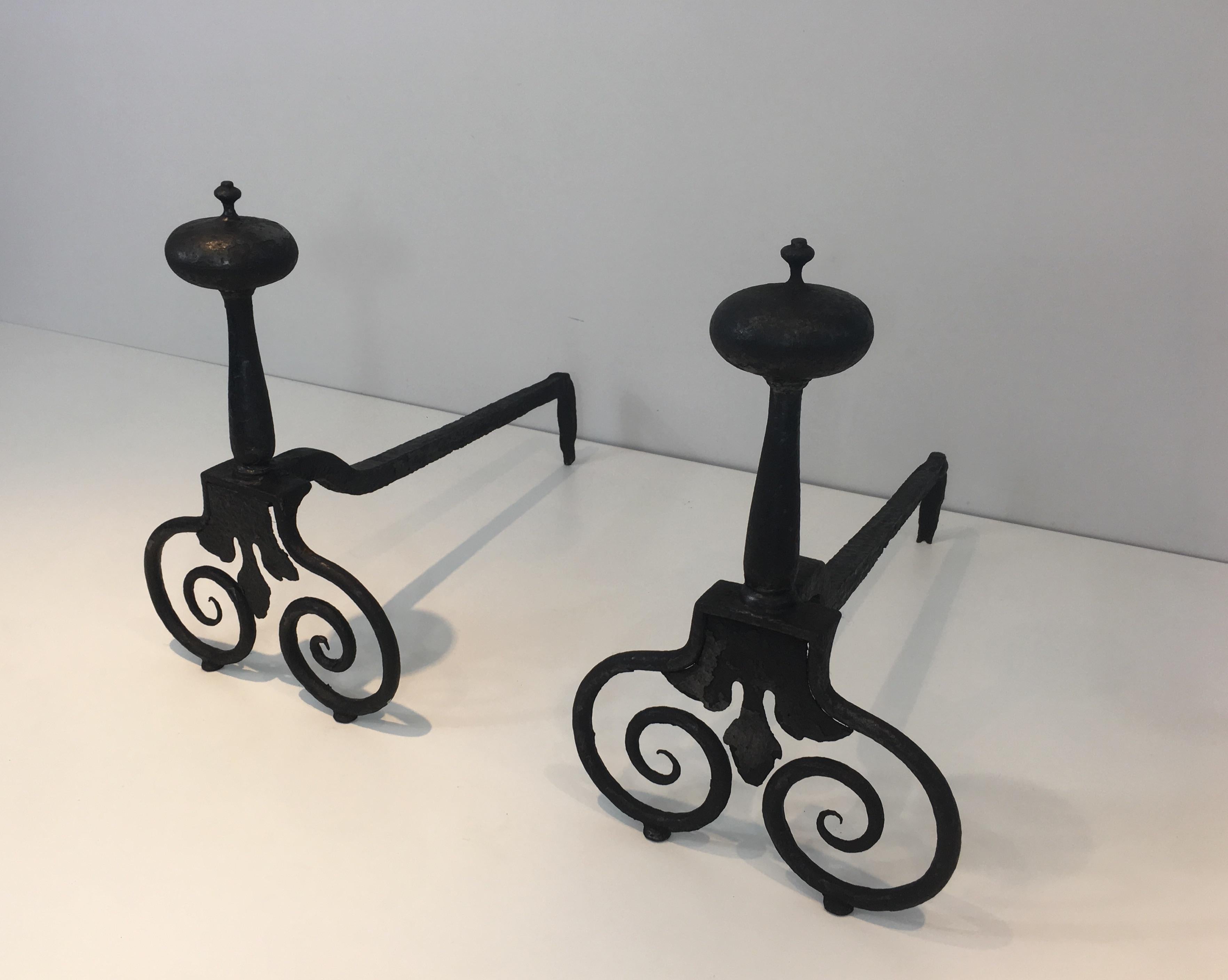 Pair of Wrought Iron Andirons, French, 18th Century  For Sale 14