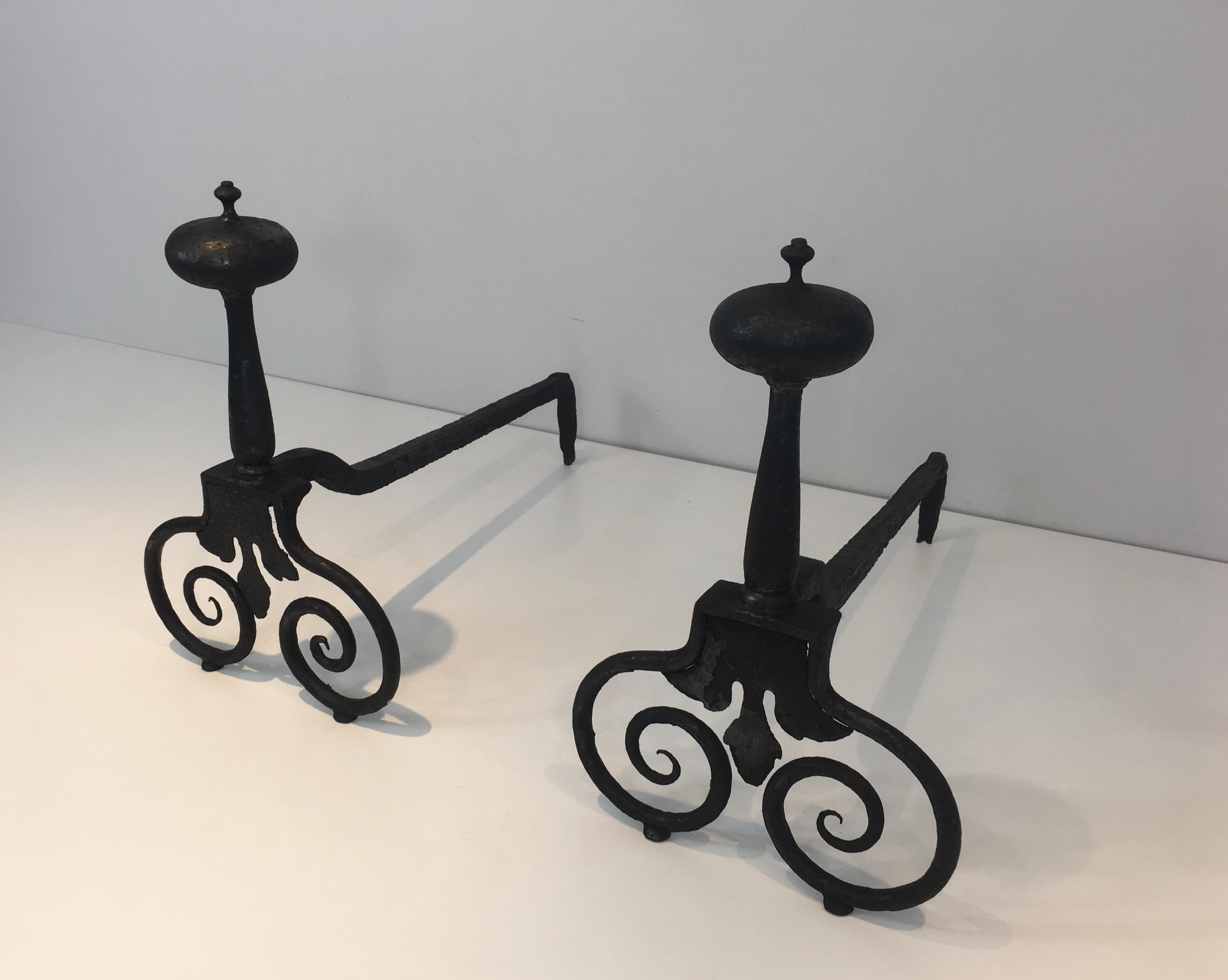 Pair of Wrought Iron Andirons, French, 18th Century For Sale 15