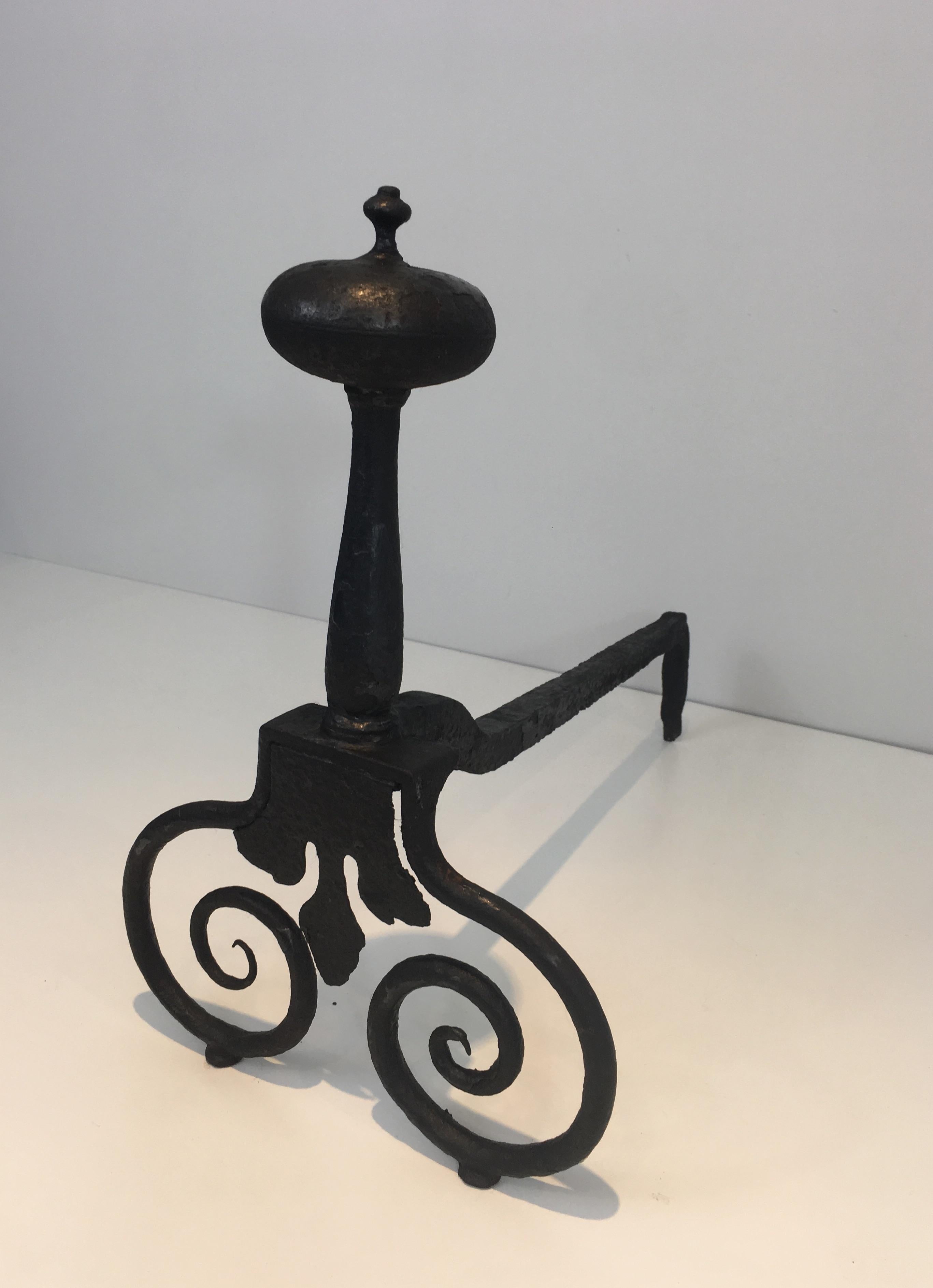 Late 18th Century Pair of Wrought Iron Andirons, French, 18th Century  For Sale