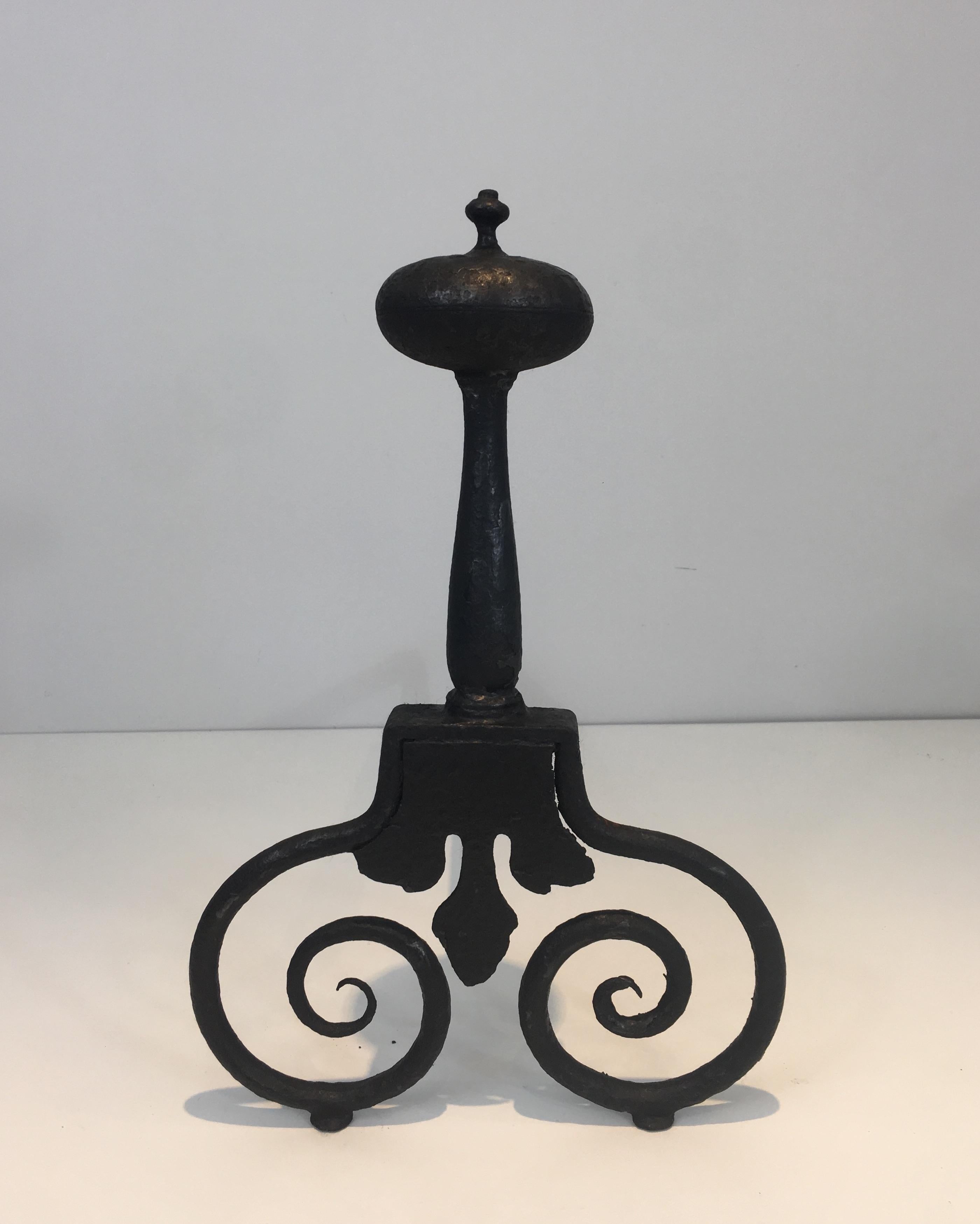 Pair of Wrought Iron Andirons, French, 18th Century  For Sale 1