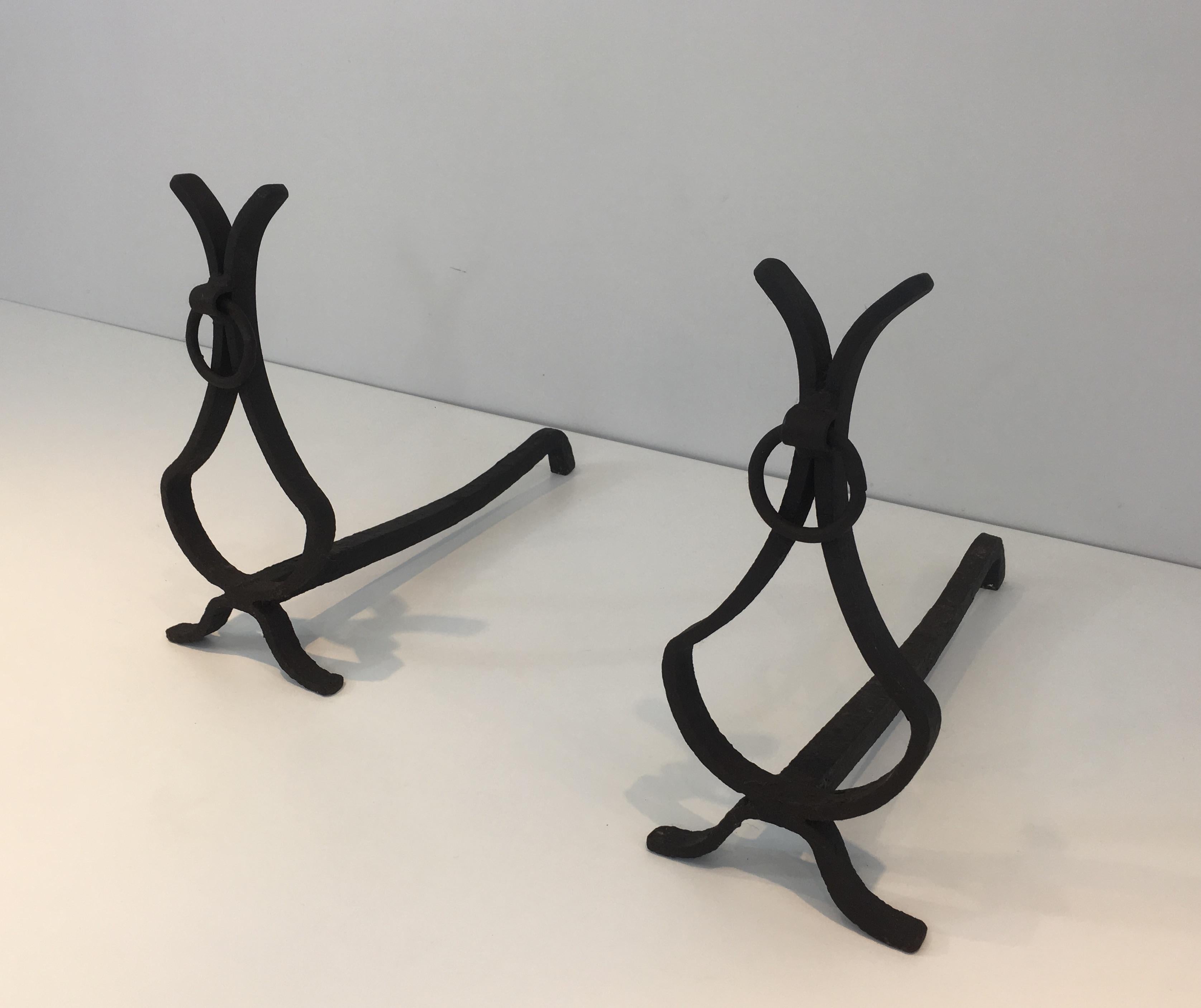 Pair of Wrought Iron Andirons, French, circa 1940 9