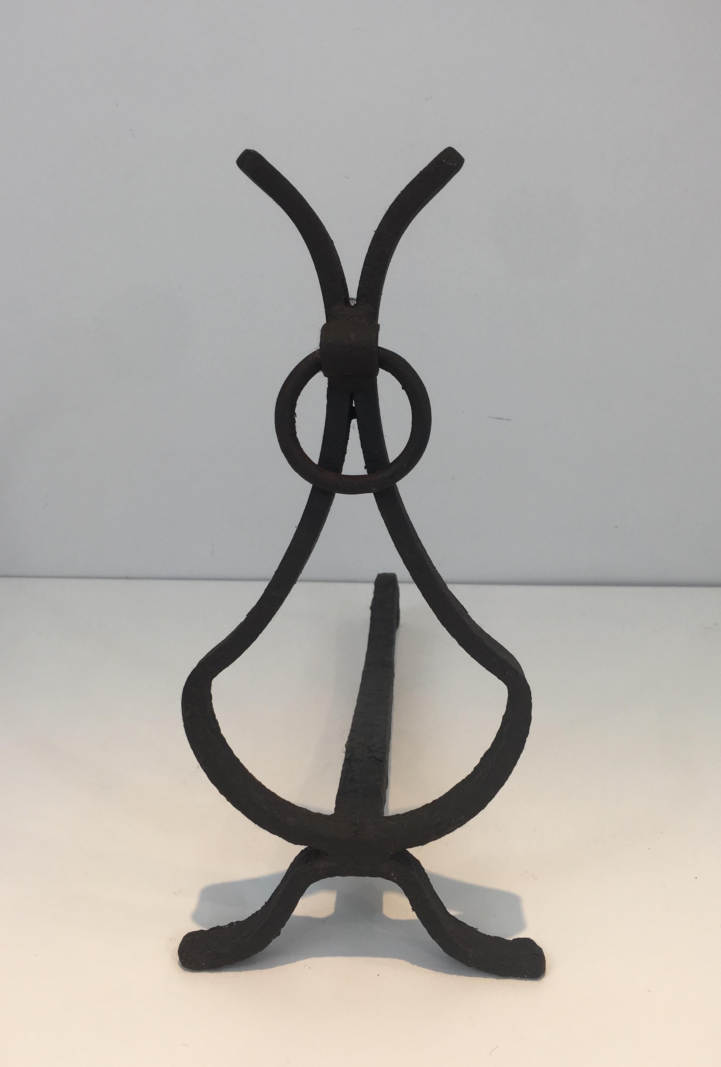 Pair of Wrought Iron Andirons, French, circa 1940 1